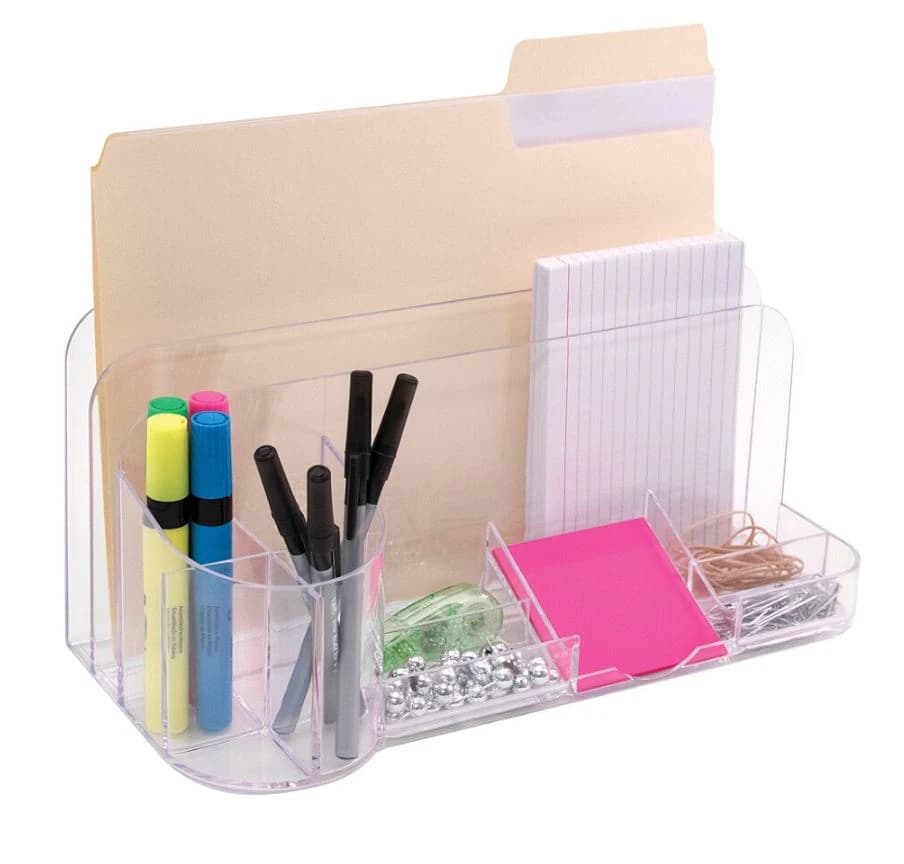 Advantus Innovative Storage Designs Desktop Organizer, 9 Compartments, Clear - Organizer Dsk Multi-Fnctn Clr - Image 1