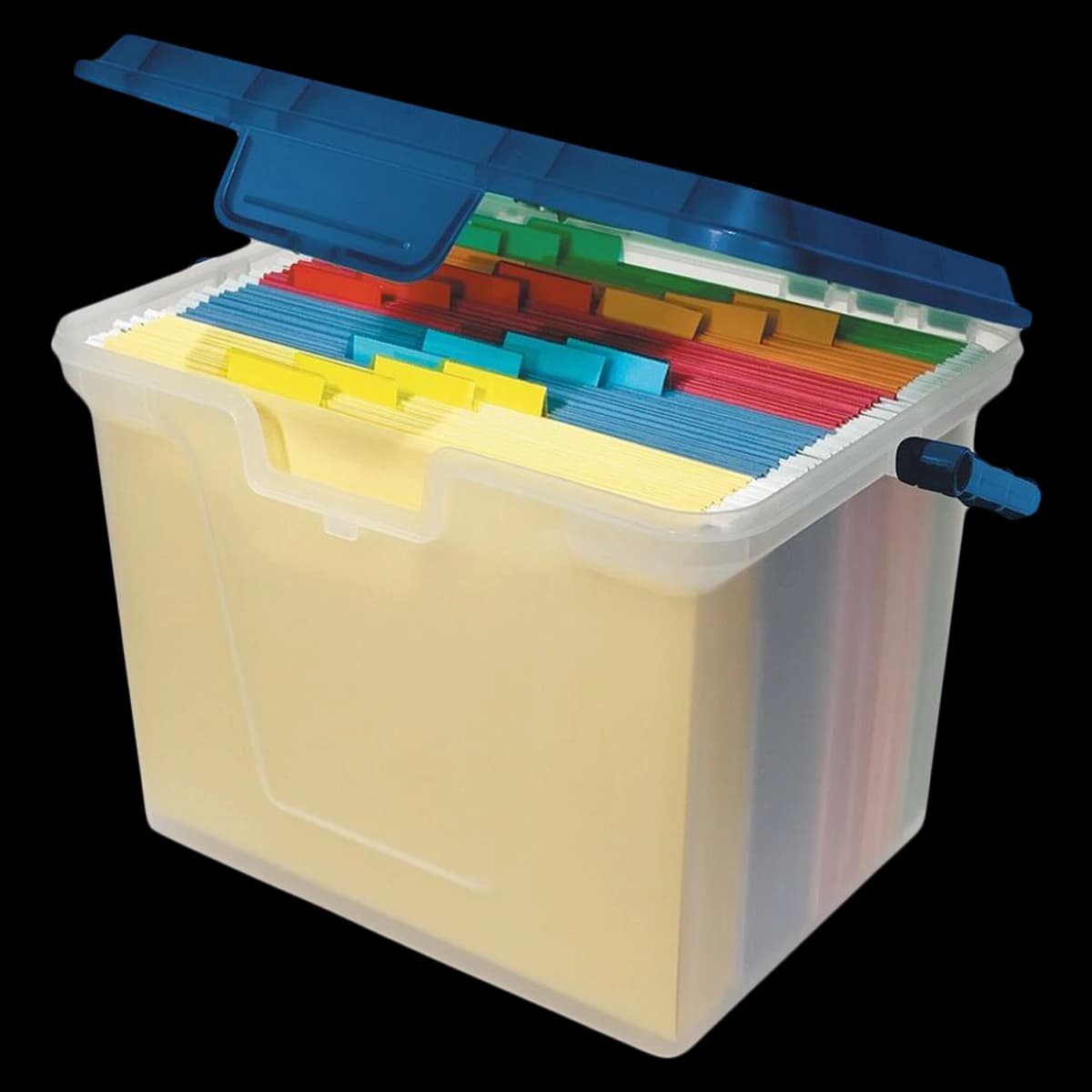 Office Depot Portable File Box, Clear/Navy Blue, 10 11/16" x 14 11/16" x 10 3/8" - Box File Portable Clr/Blue - Image 1