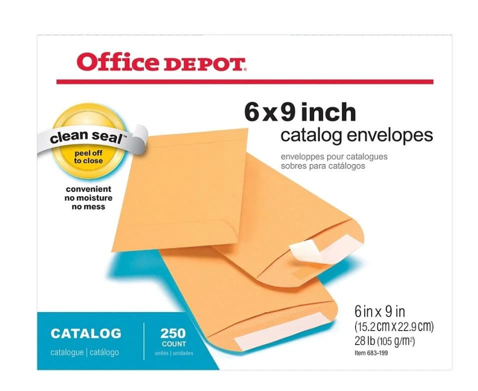 Cenveo Clean Seal Catalog Envelopes, 6 x 9 inches, Brown, 250/Box - ENVELOPE CLN SL 6X9 250BX BRN - Image 1