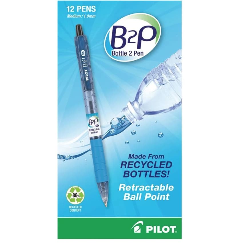 Pilot B2P Bottle To Pen Ballpoint Pen, Medium Point 1.0mm, Black, 12/Pack - PEN B2P BLPT RCYLD MED DZ BLK - Image 1