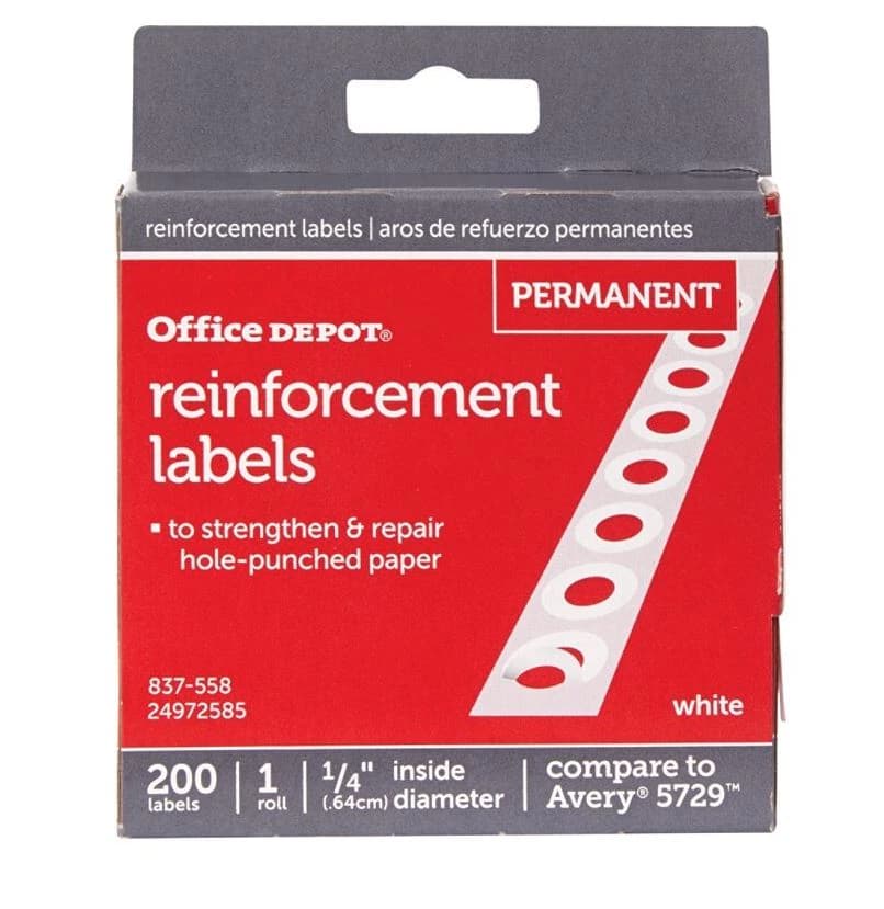 Permanent Self-Adhesive Reinforcement Labels, 1/4 in Diameter, White, 200/Box - Labels Perm Self-Adh Reinforce - Image 1
