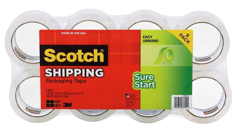Scotch Sure Start Shipping Tape, 1.875 in x 54.6 Yd, Clear, 8/Pack - Tape Surestart 1.8x54.6 Yd - Image 1