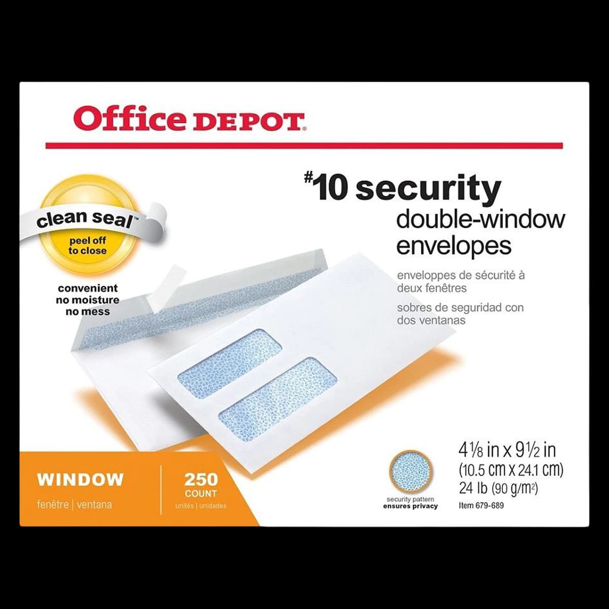 Envelope #10 Security Double-Window, 4.125 x 9.5 in, White, 250/Box - Envelope #10 Security S/S - Image 1
