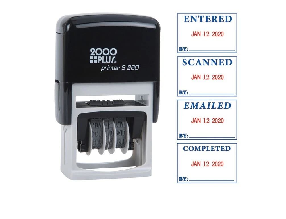 2000 PLUS 4-In-1 Date Stamp, 15/16 in x 1 3/4 in, Blue/Red - 2000 PLUS 4-In-1 Date Stamp - Image 1