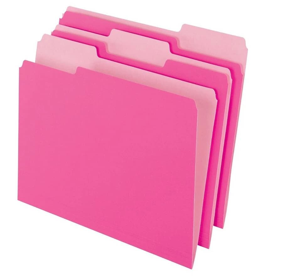 Esselte Pendaflex Two-Tone File Folders, 1/3 Tab Cut, Letter Size, Pink, 100/Box - Folder 1/3 Tab Letter - Image 1