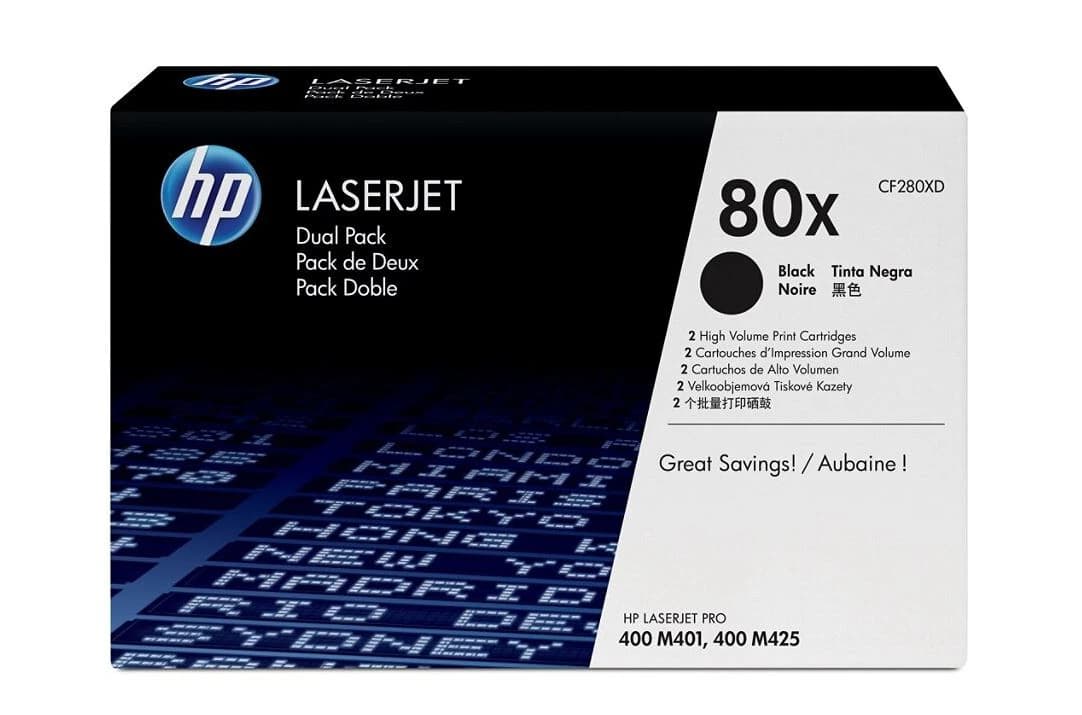HP 80X Black Original Toner Cartridges, CF280XD, 2/Pack - Ink/Toner - Image 1