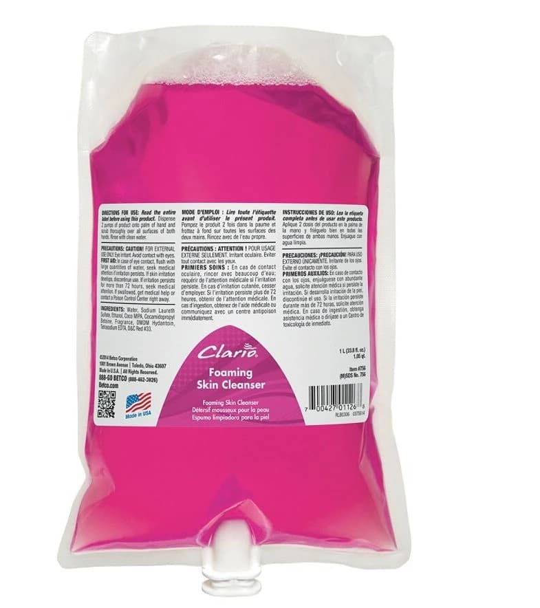 Betco Clario Foaming Skin Cleanser, 1000 mL, 6/Case - Clario Foaming Skin Cleanser - Image 1