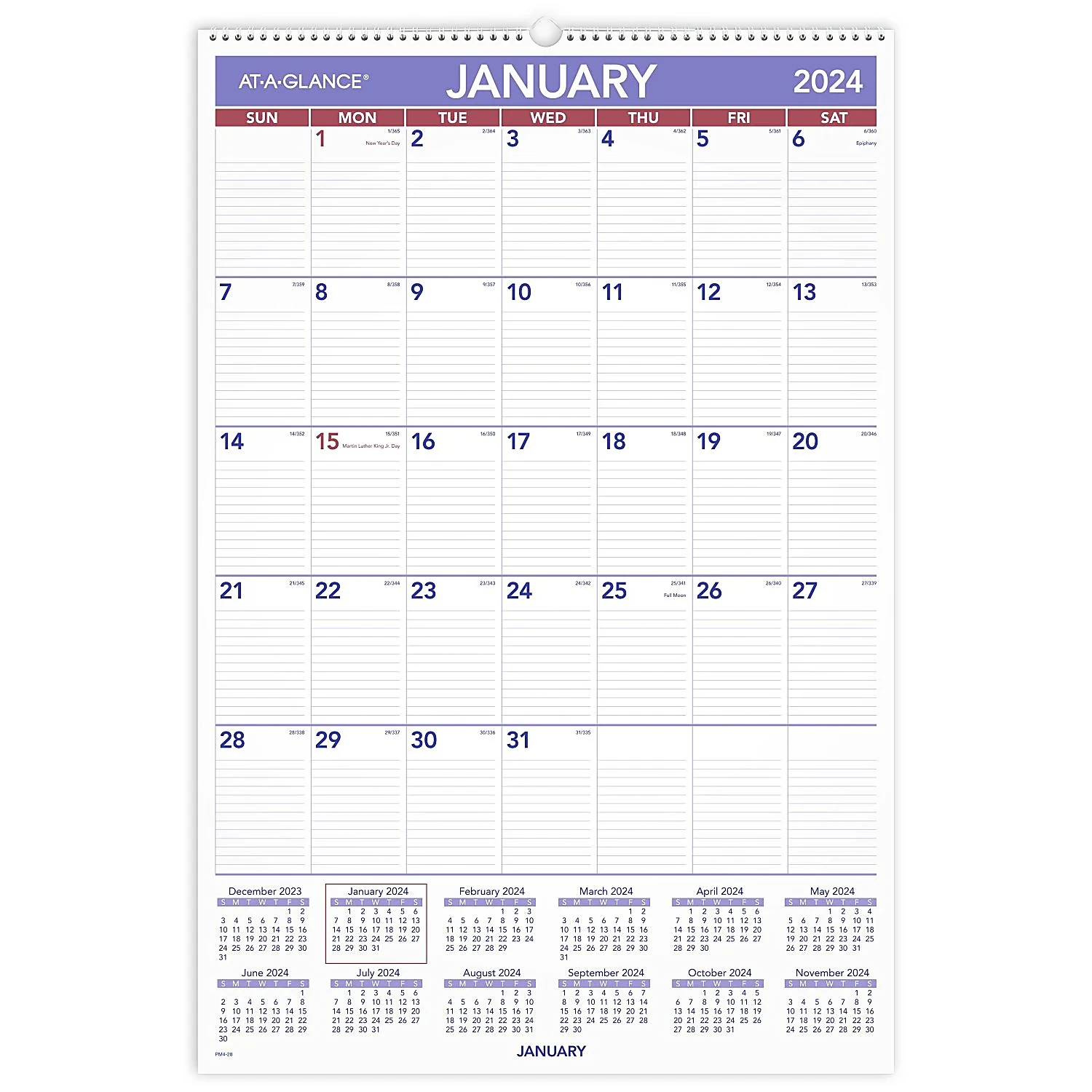 AT-A-GLANCE Monthly Wall Calendar 2024, 20x30", Black/White, January-December, PM428 - Calendar Wall Monthly J-D 2024 - Image 1