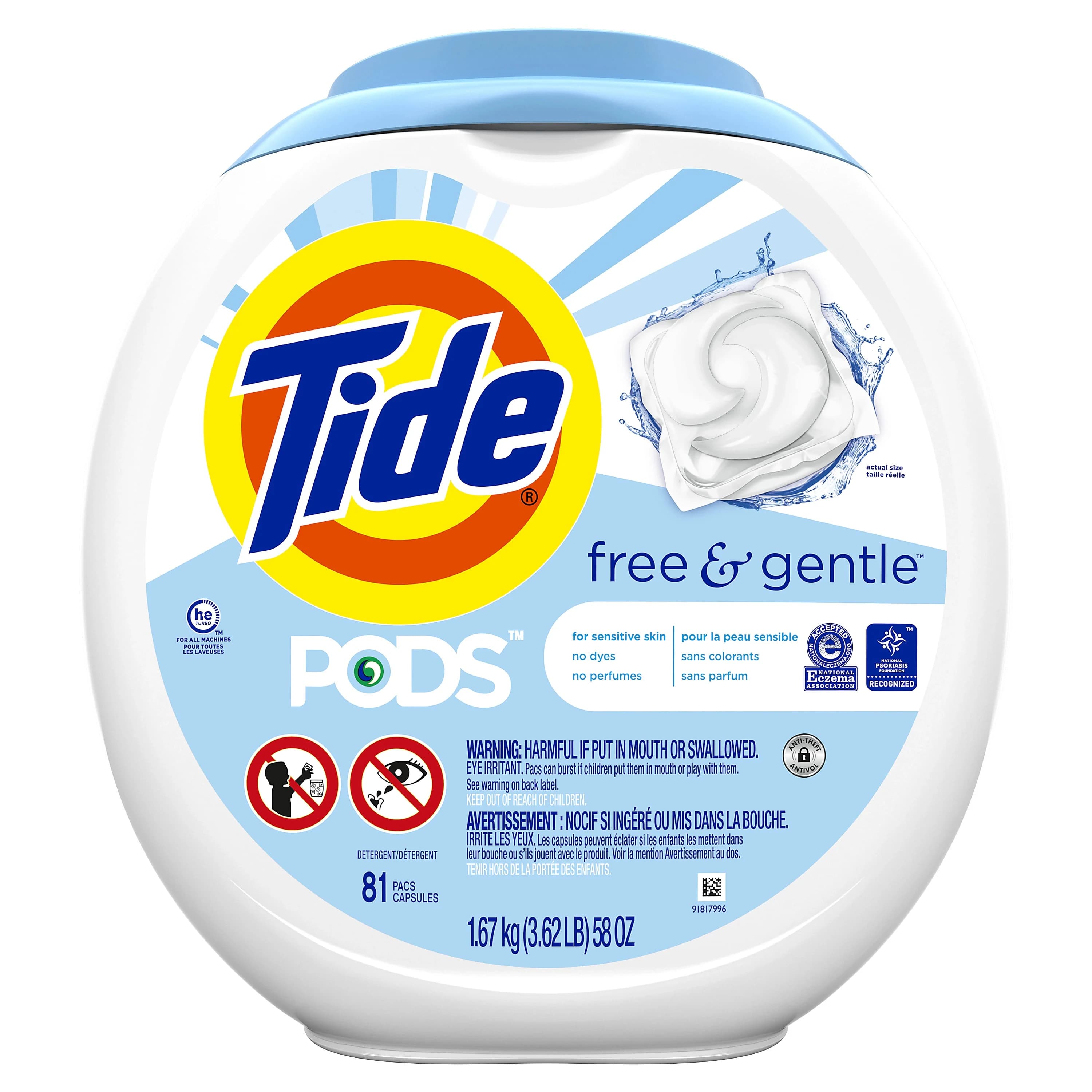 Tide PODS Free & Gentle Liquid Laundry Detergent Pacs, 81/Pack - Tide PODS Free & Gentle - Image 1