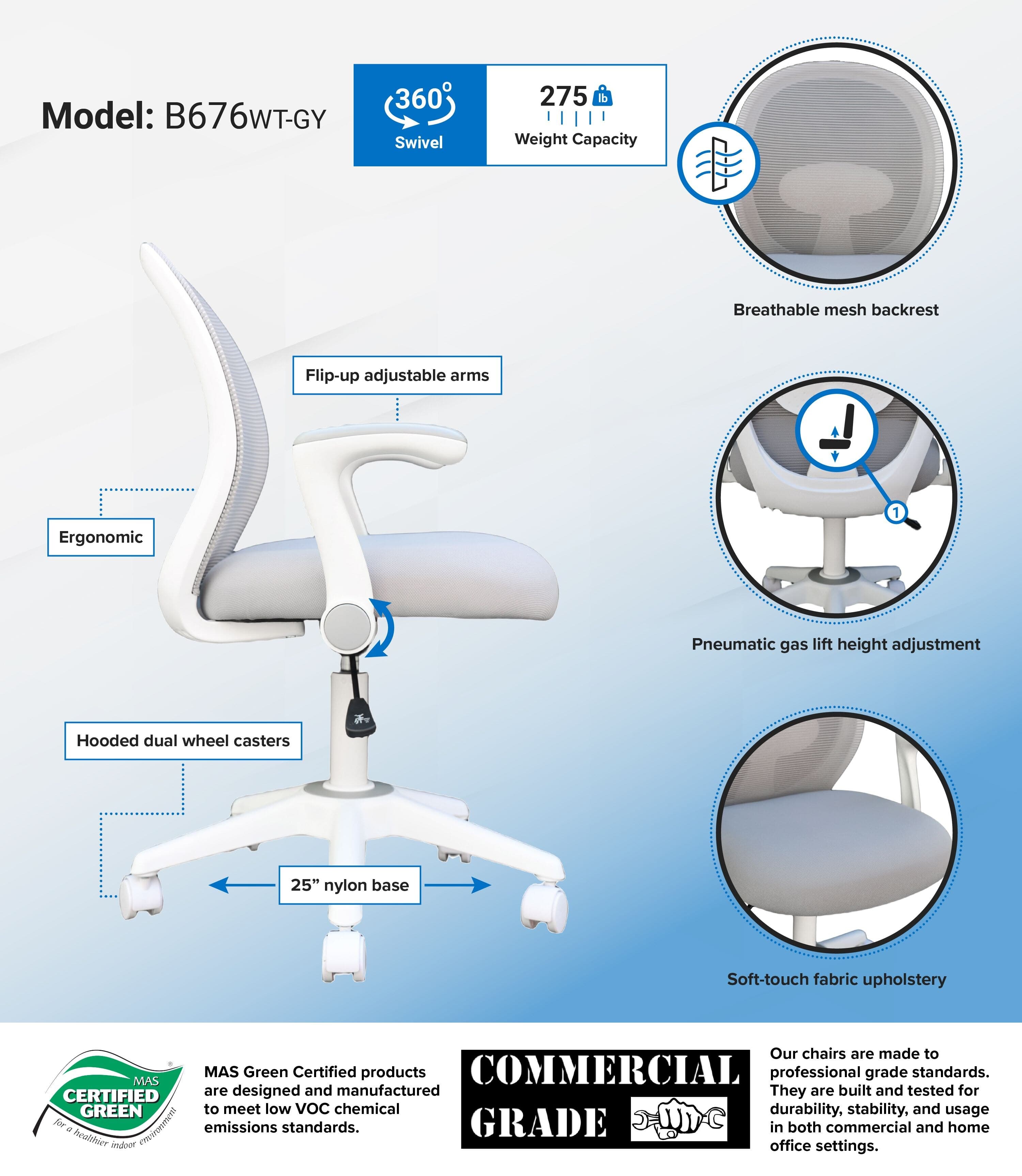 Boss Office Products Mesh Back Task Chair, Desk Chair thumbnail 2