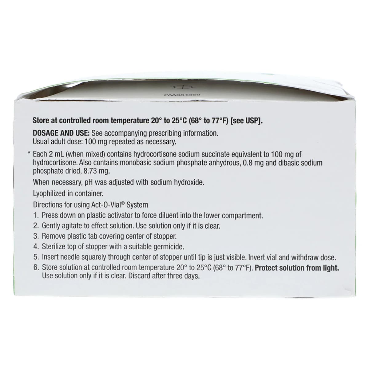 Solu-Cortef (Hydrocortisone Sodium Succinate) Injection, 100 mg, Act-O-Vial, 2 mL Single-Dose Vial, 25/Package thumbnail 4