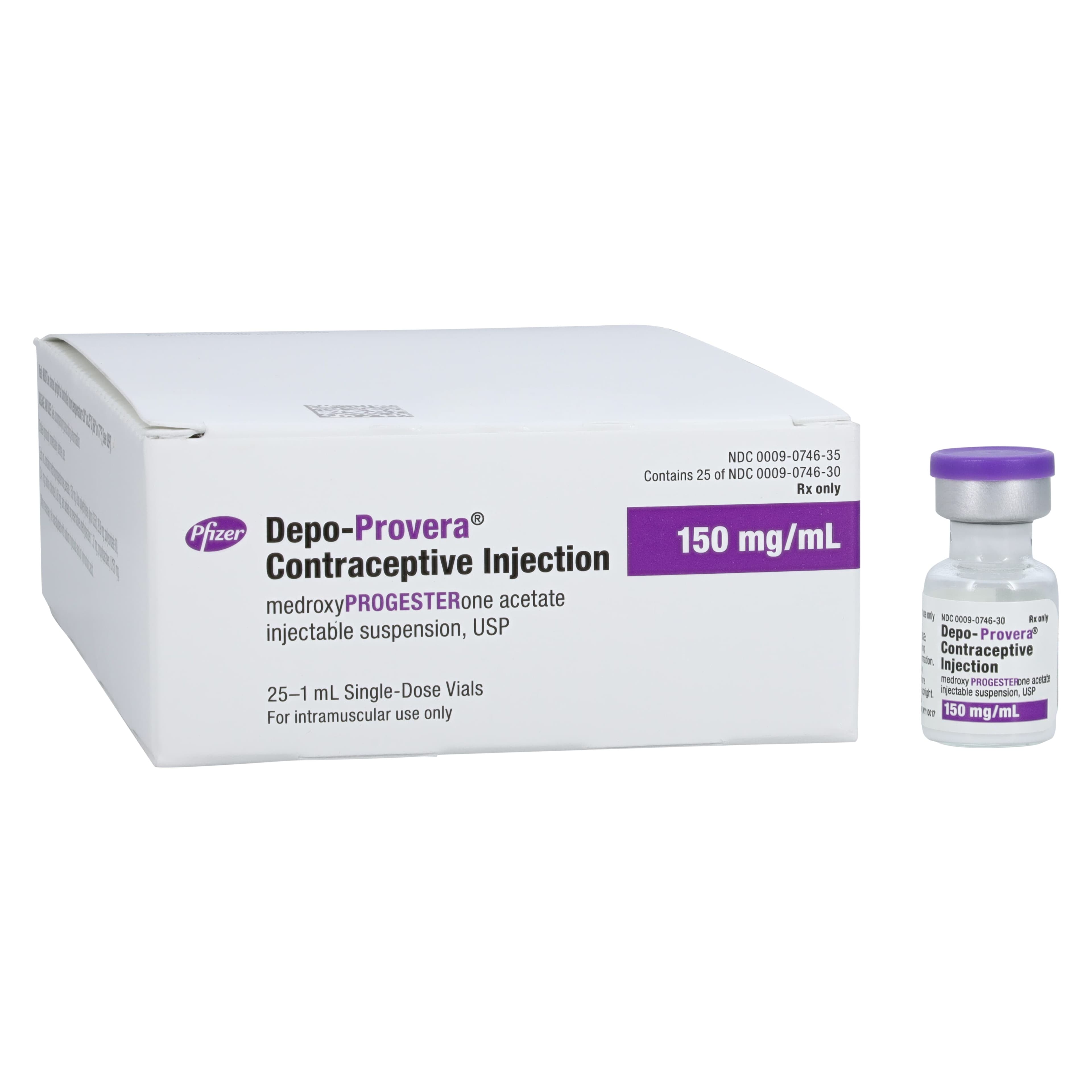 Depo-Provera (medroxyprogesterone acetate) Injectable Suspension, 150 mg/mL, Single-Dose Vial, 1 mL, 25/Package thumbnail 2