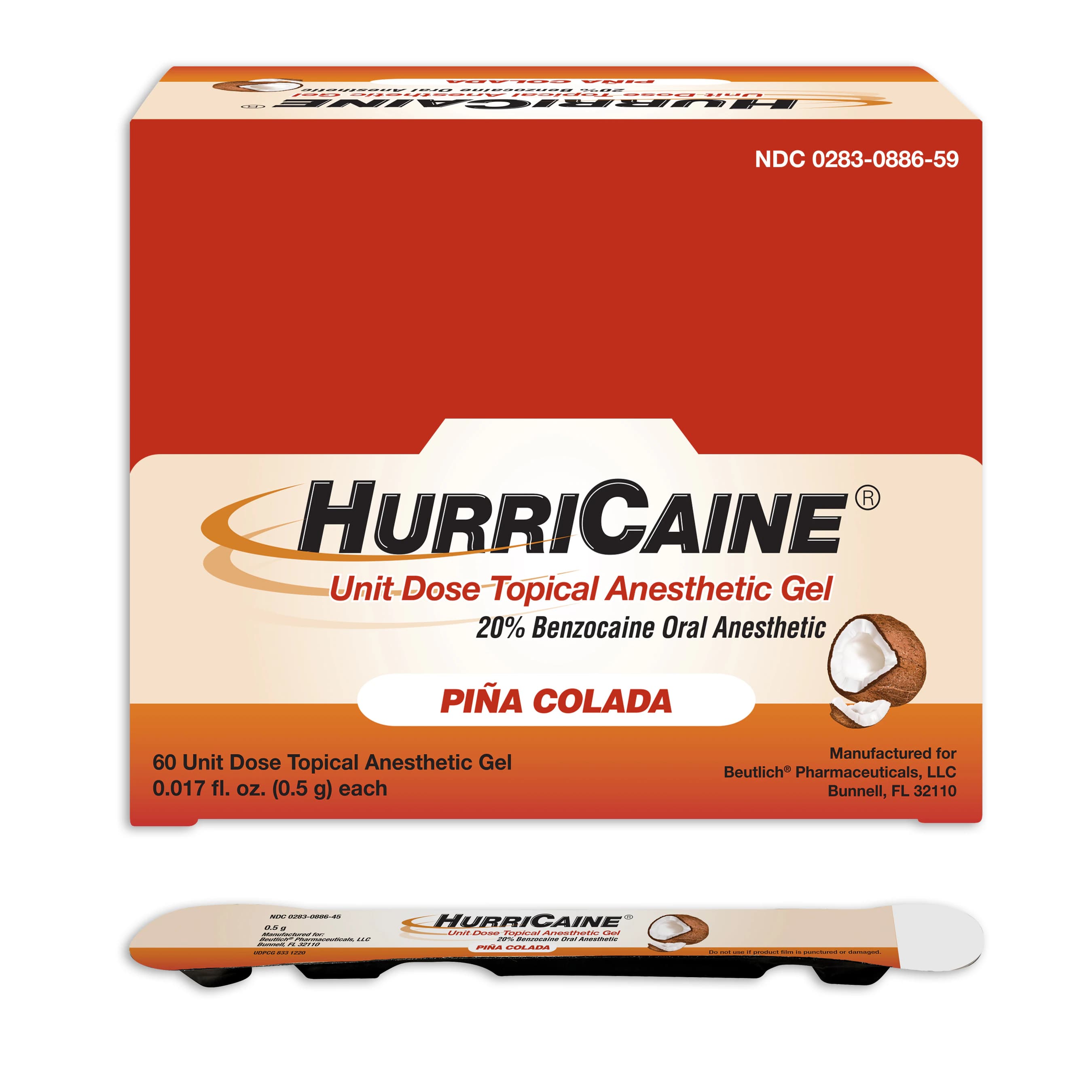 HurriCaine Topical Anesthetic Gel Unit Dose, Pina Colada, 20% Benzocaine, 4 x 1.2g Prefilled Syringes with Tips, 60/Box thumbnail 2