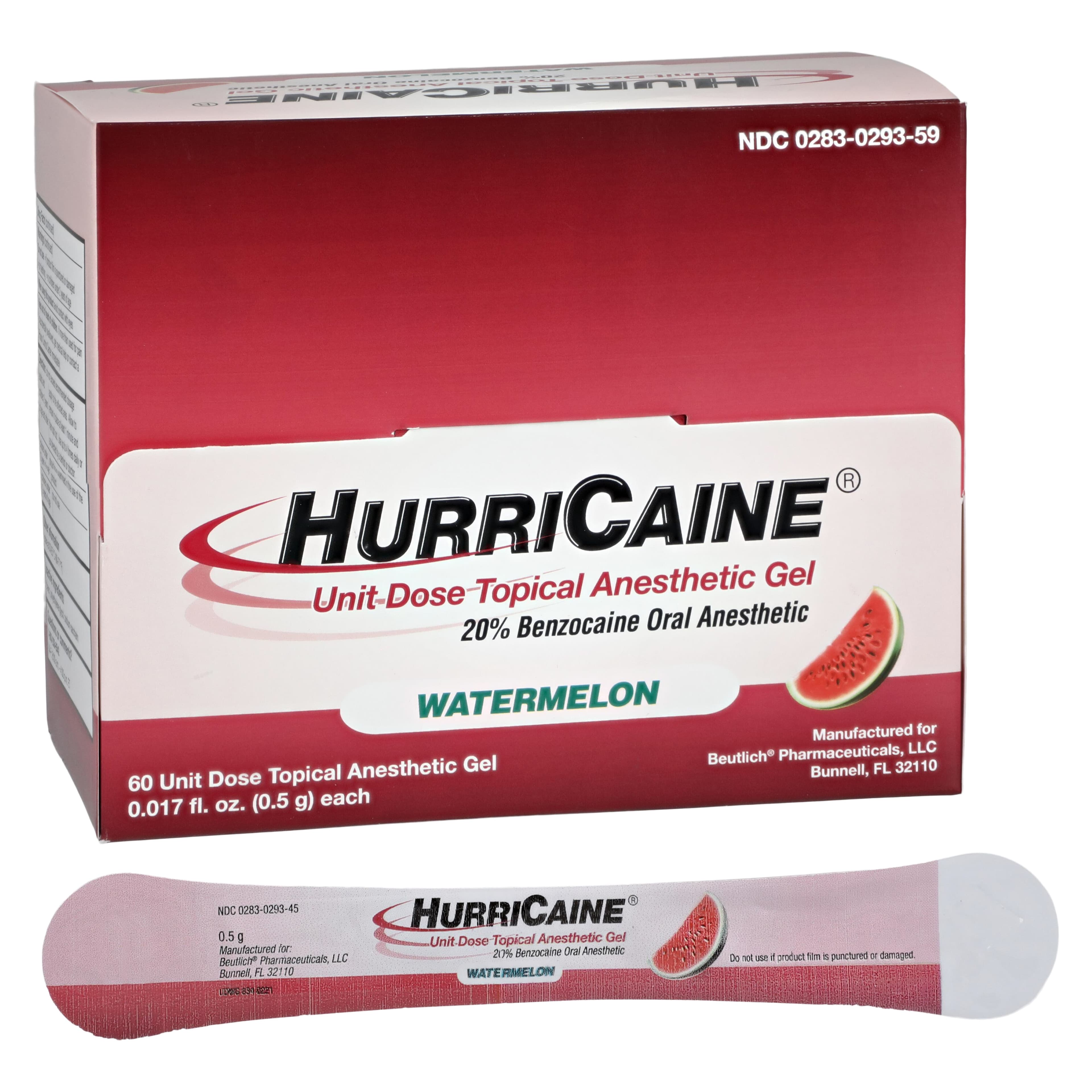 HurriCaine Topical Anesthetic Gel Unit Dose, Watermelon, 20% Benzocaine, Prefilled Syringes, 4 x 1.2g, 60/Box thumbnail 2