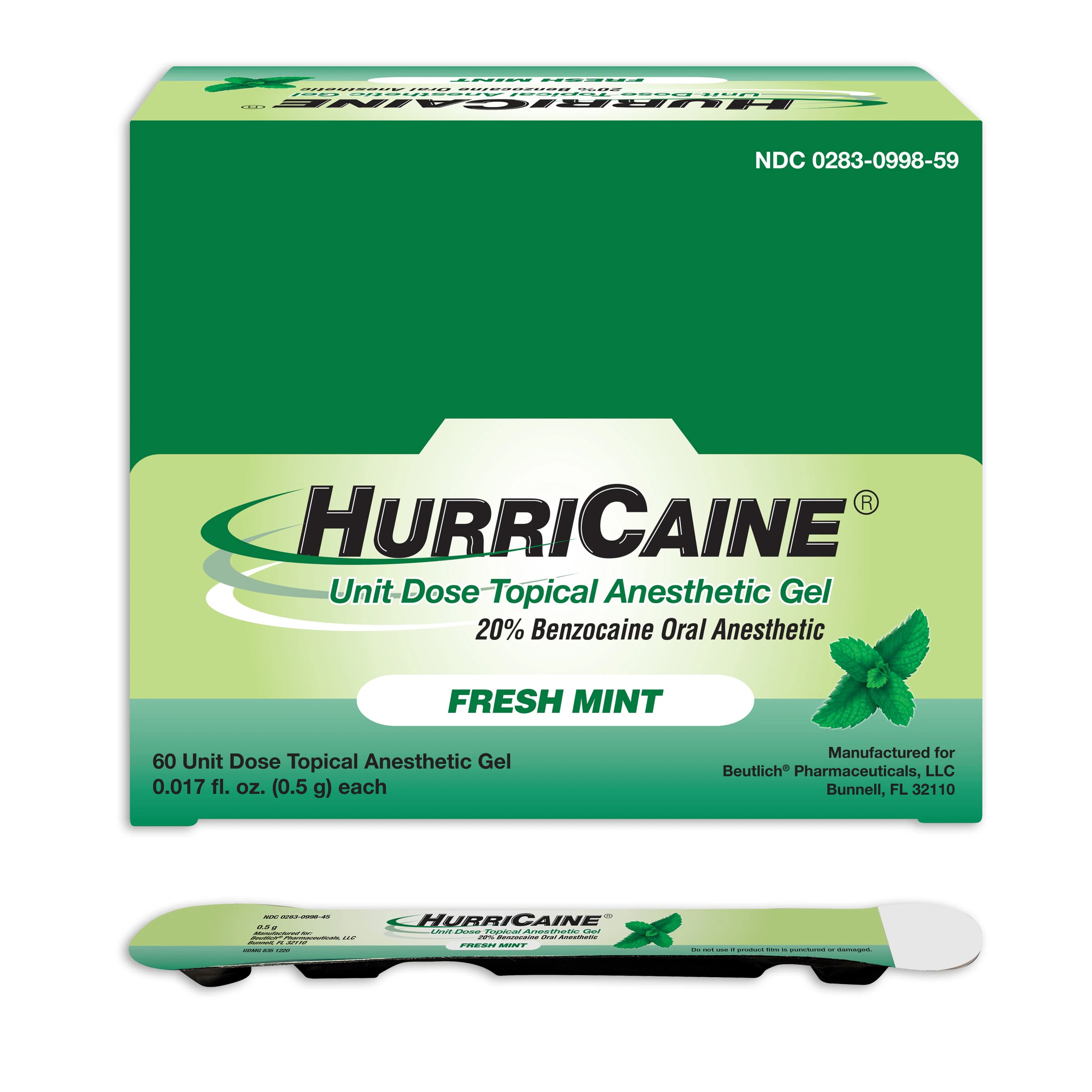 HurriCaine Topical Anesthetic Gel Unit Dose, Mint, 20% Benzocaine, Prefilled Syringes, 4 x 1.2g, 01KTRZ2M2F0H8N9M6JHN2FXR1B - -Topical Anesthetic Gel Unit Dose Mint (60) - Image 1