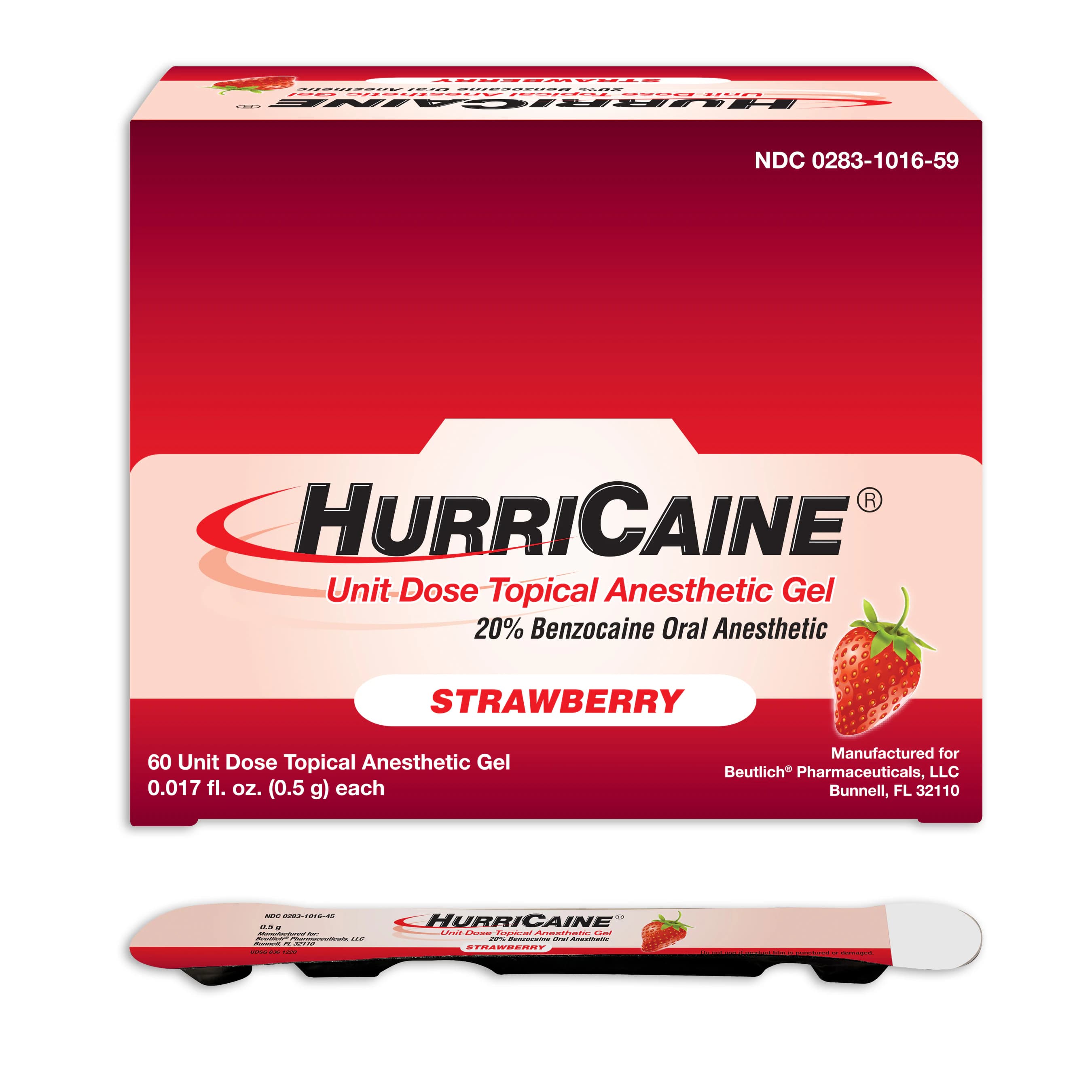 HurriCaine Topical Anesthetic Gel Unit Dose, Strawberry, 20% Benzocaine, Prefilled Syringes, 4 x 1.2g, 60/Box thumbnail 2