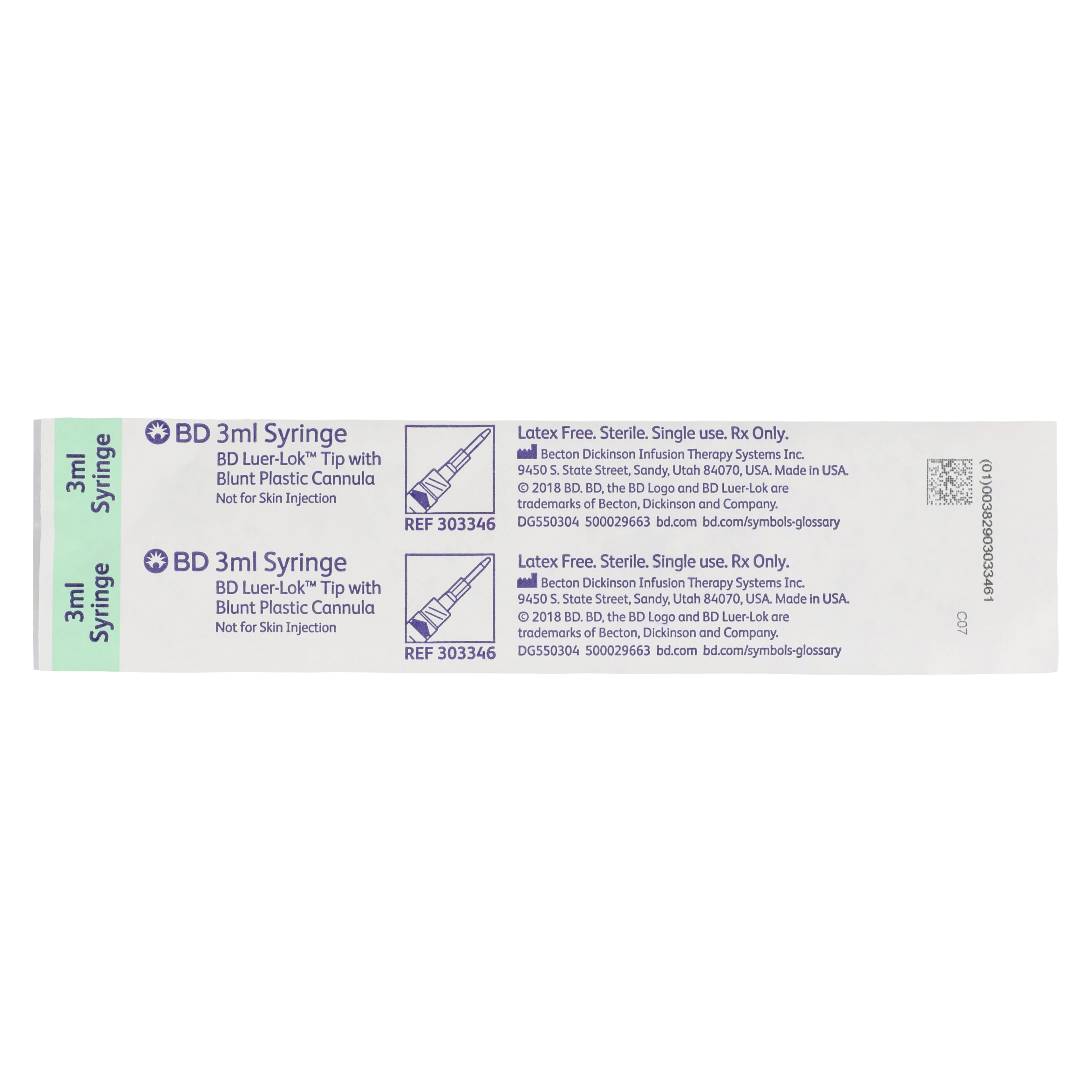 Becton-Dickinson Hypodermic Syringe with Plastic Cannula, Luer Lock, Sterile, 3cc, Clear, Latex-Free, 100/Box thumbnail 2
