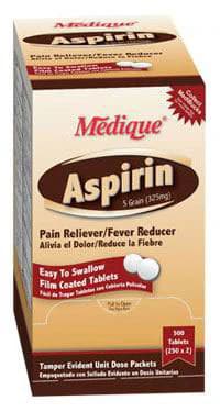 Medique Aspirin Tablets 325mg, Unit Dose Packets, 100 Packets of 2 Tablets per Box - Aspirin Tablets - Image 1