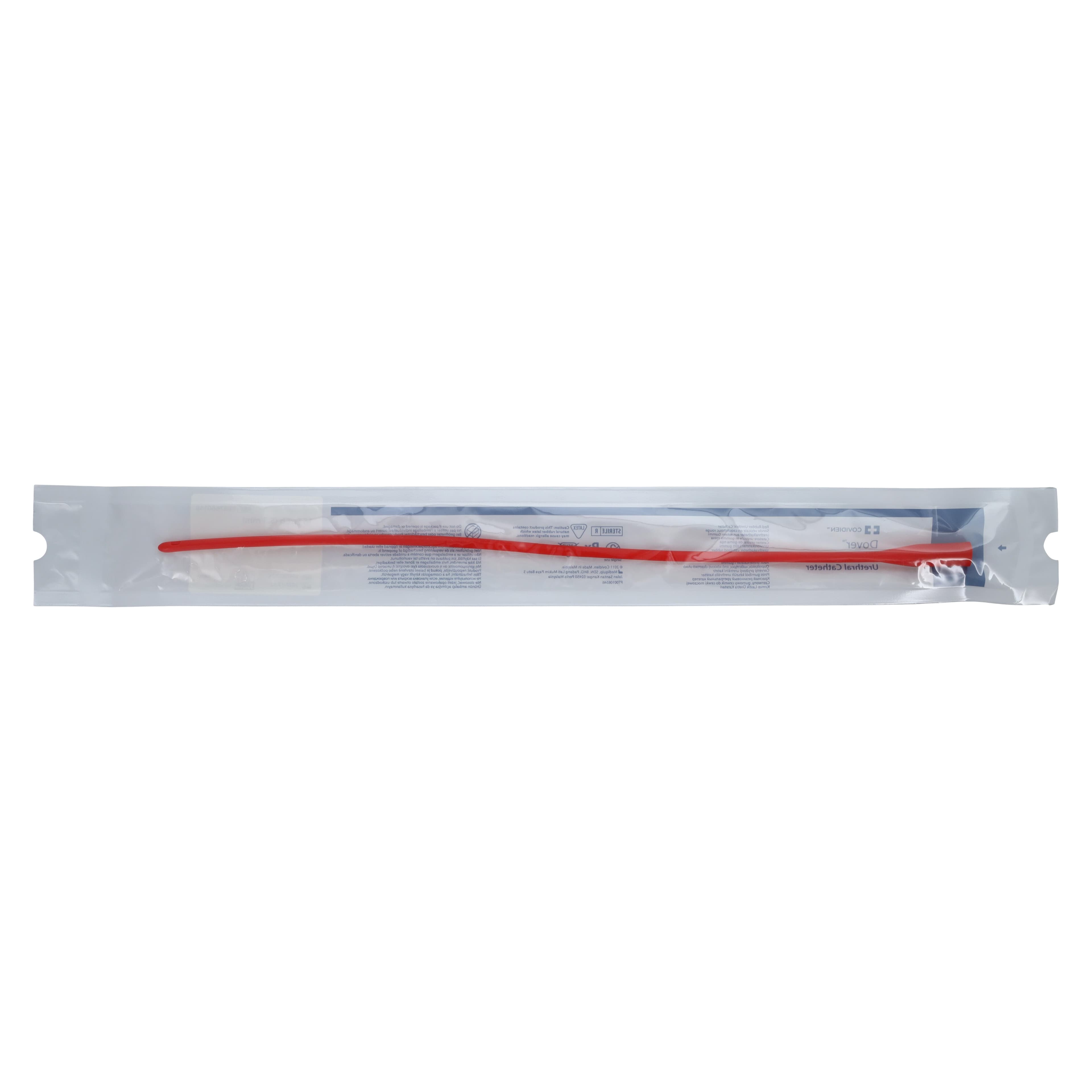Cardinal Dover Robinson Intermittent Catheter, Sterile, Red Rubber, Rounded Tip, 16Fr thumbnail 2