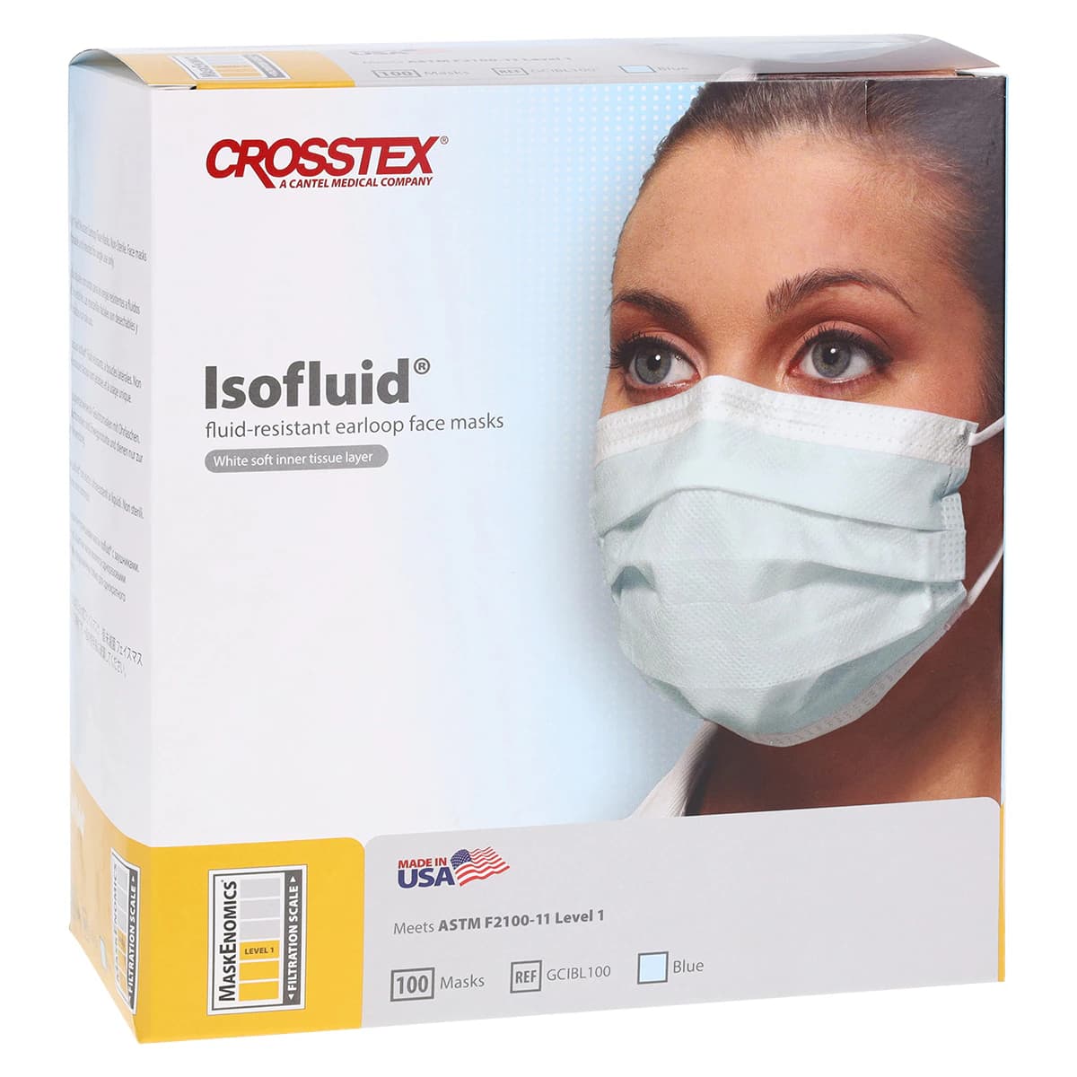 Crosstex Isofluid Earloop Face Masks, ASTM Level 1, Blue, 100/Box, GCIBL100 thumbnail 4