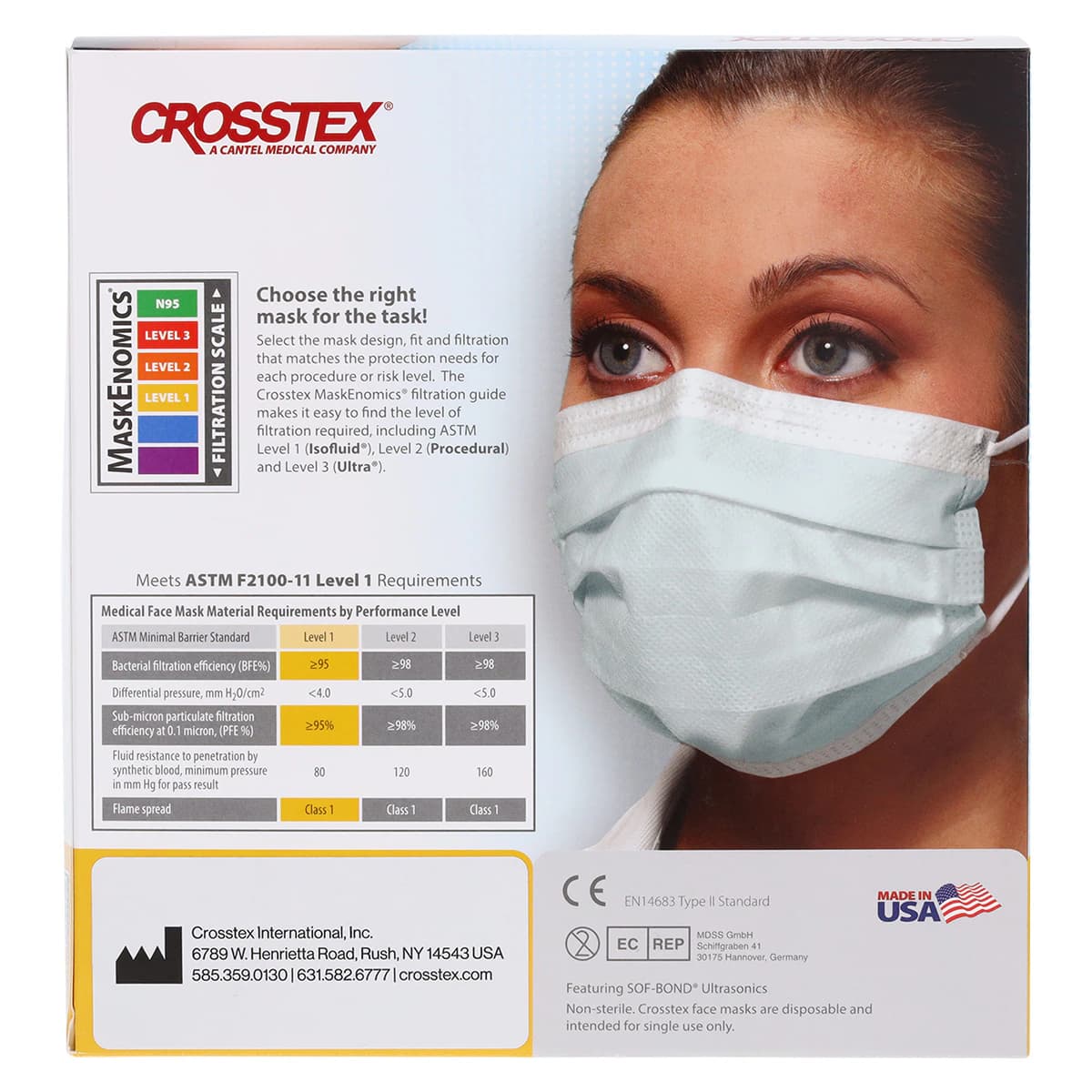 Crosstex Isofluid Earloop Face Masks, ASTM Level 1, Blue, 100/Box, GCIBL100 thumbnail 6