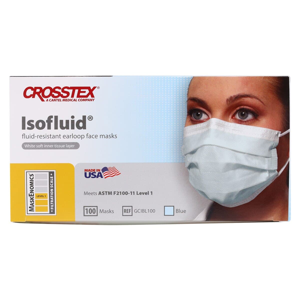 Crosstex Isofluid Earloop Face Masks, ASTM Level 1, Blue, 100/Box, GCIBL100 thumbnail 9