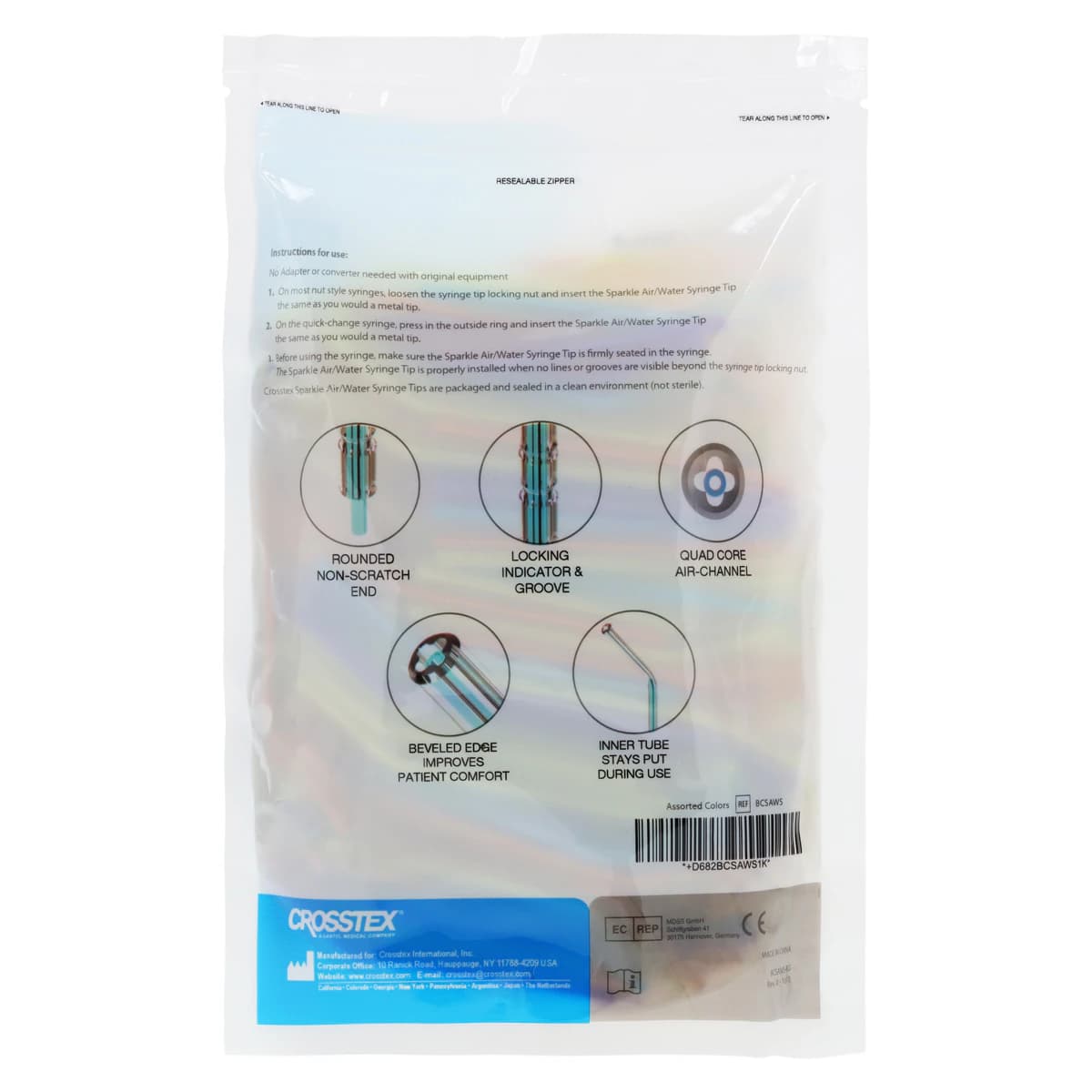 Crosstex Sparkle Disposable Air/Water Syringe Tips, Assorted Translucent Colors, 250/Bag, BCSAWS thumbnail 2