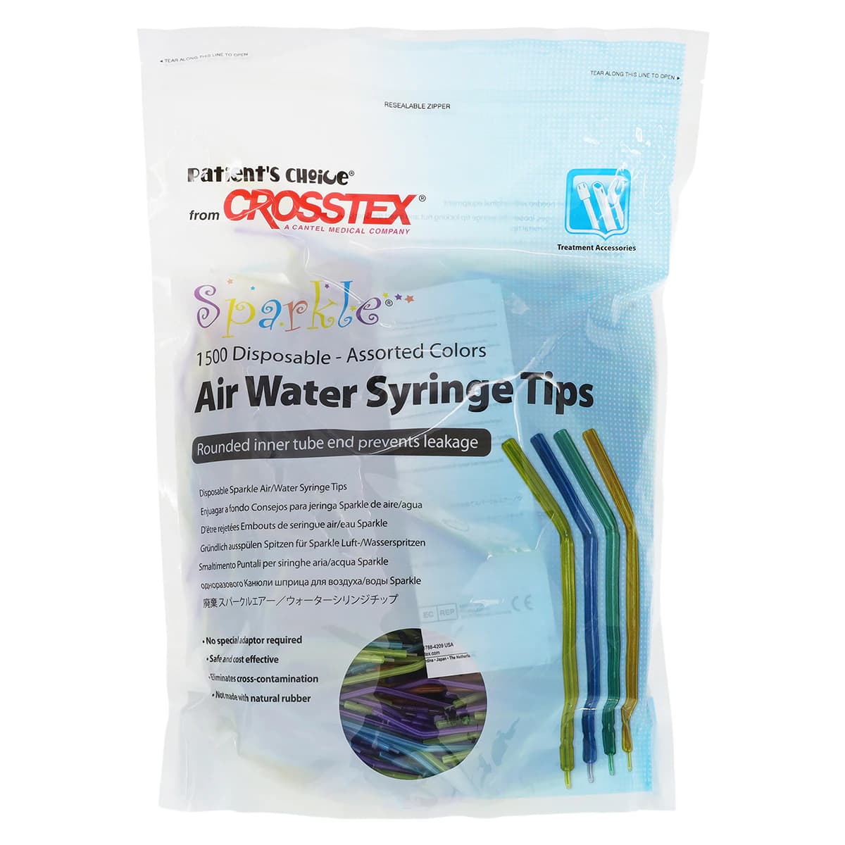 Crosstex Sparkle Disposable Air/Water Syringe Tips, Assorted Translucent Colors, 1500/Bag, BCSAWSB - Sparkle™ Air/Water Syringe Tips Disposable Assorted Bag of 1500 - Image 1