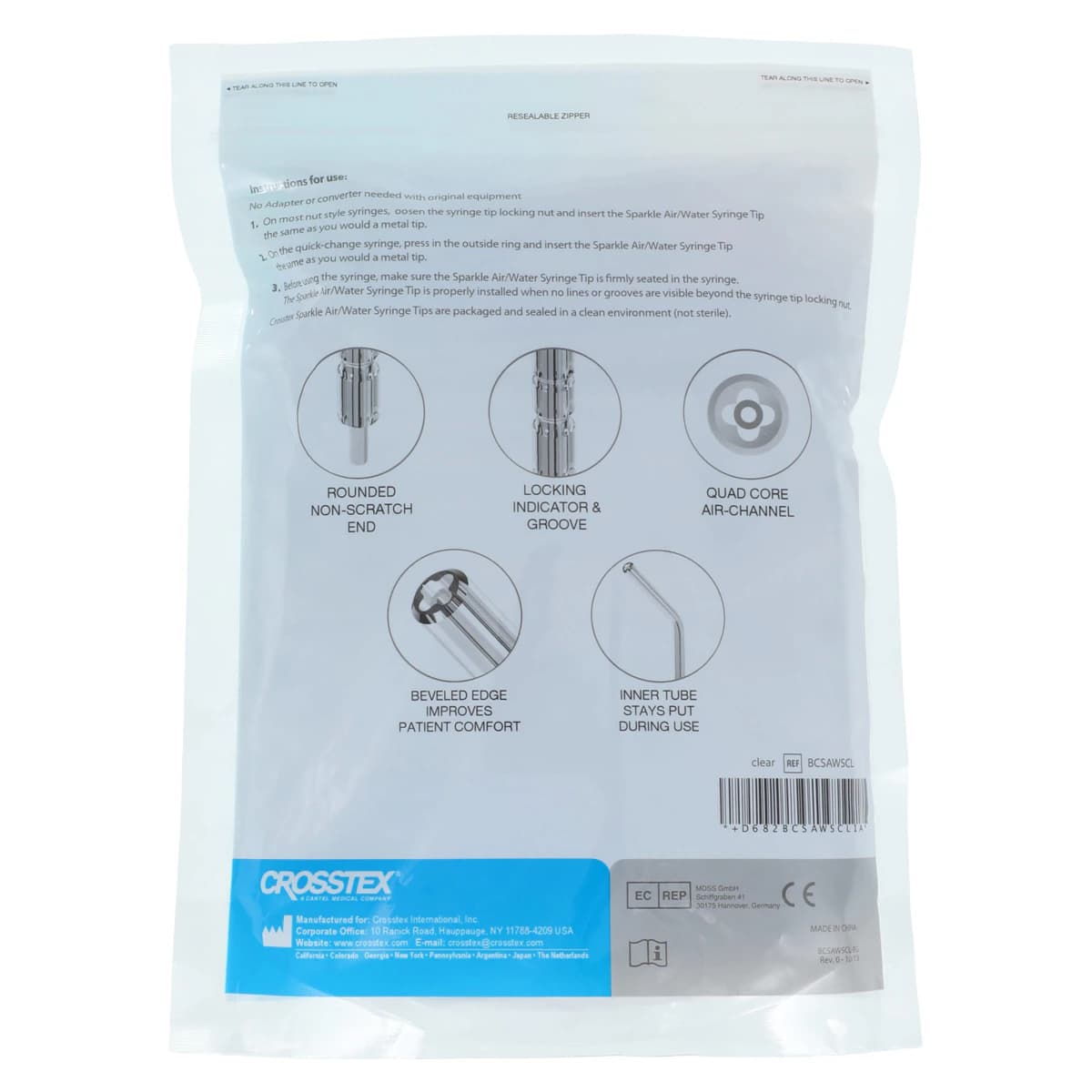 Crosstex Sparkle Disposable Air/Water Syringe Tips, Clear, 250/Bag, BCSAWSCL thumbnail 2