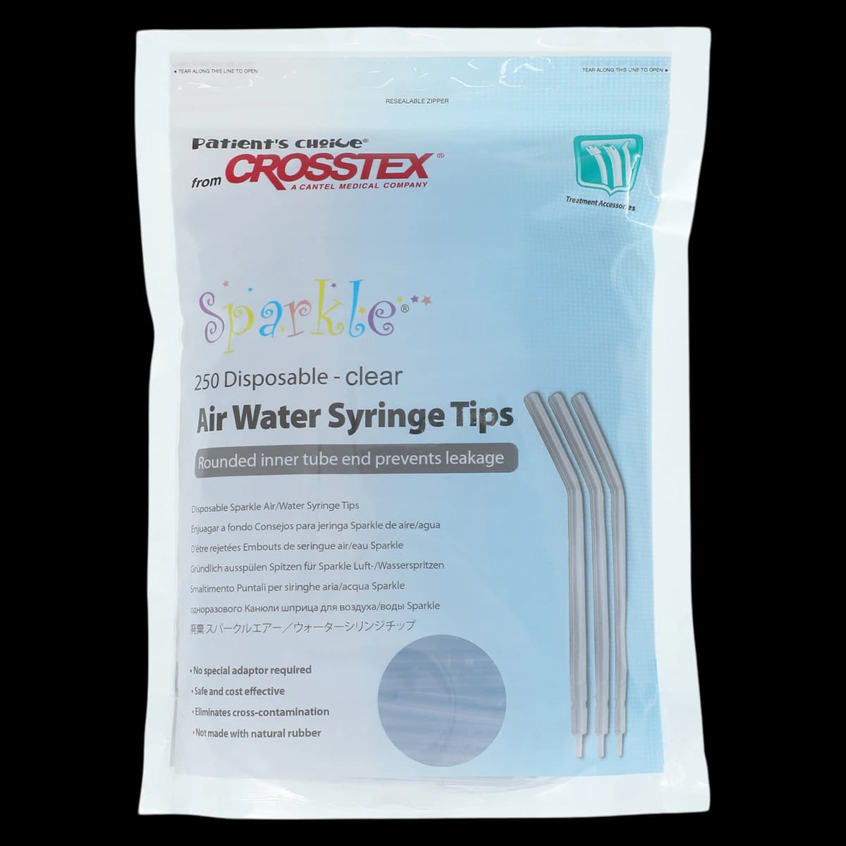Crosstex Sparkle Disposable Air/Water Syringe Tips, Clear, 250/Bag, BCSAWSCL - Sparkle™ Air/Water Syringe Tips Disposable Clear Bag of 250 - Image 1