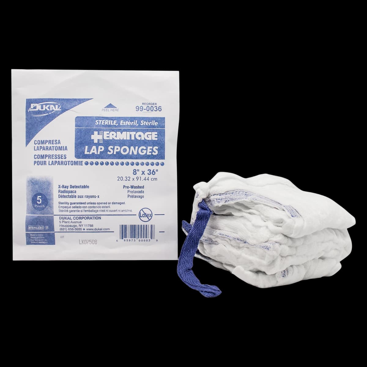 Dukal Pre-Washed Laparotomy Sponge, 8x36", Sterile, X-Ray Detectable - Laparotomy Sponges - Image 1