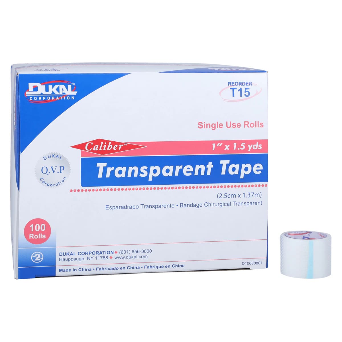 Caliber Surgical Tape Plastic, 1" x 1.5 yd, Transparent, Non-Sterile, 100/Box thumbnail 2