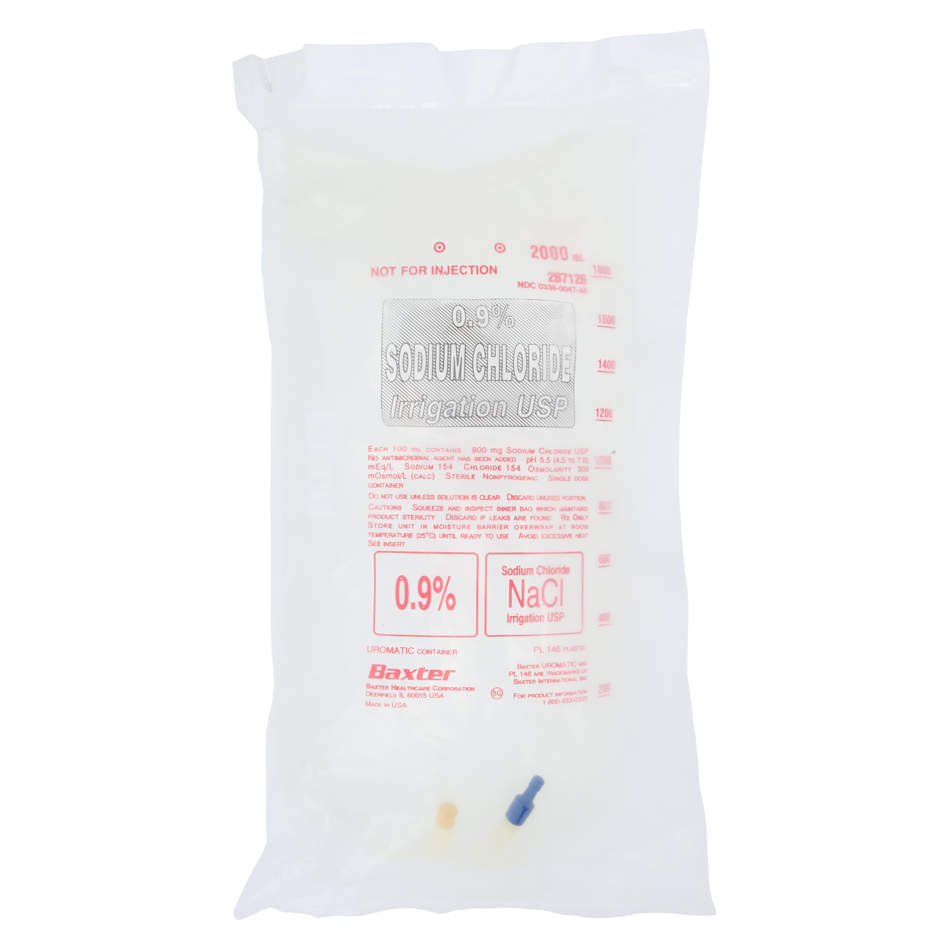 Sodium Chloride 0.9% Irrigation Solution, 2000mL, Uromatic Plastic Bag, Sterile, Latex-Free, 6/Case - Sodium Chlo .9% Irr Bag - Image 1