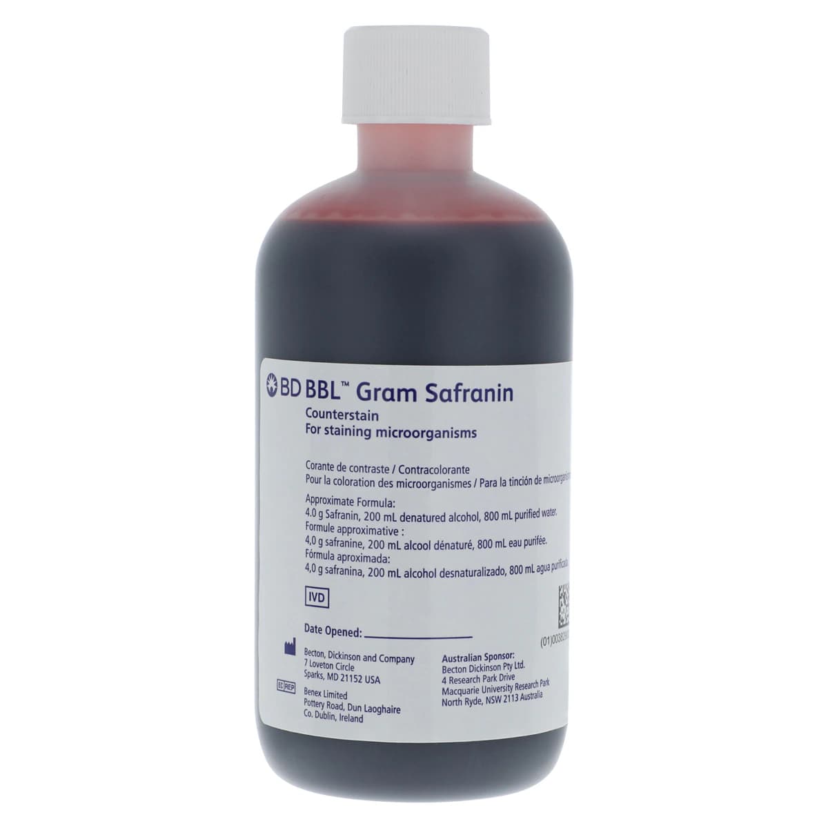 BBL Gram Safranin Reagent, 250mL Bottle - Safranin 250mL - Image 1