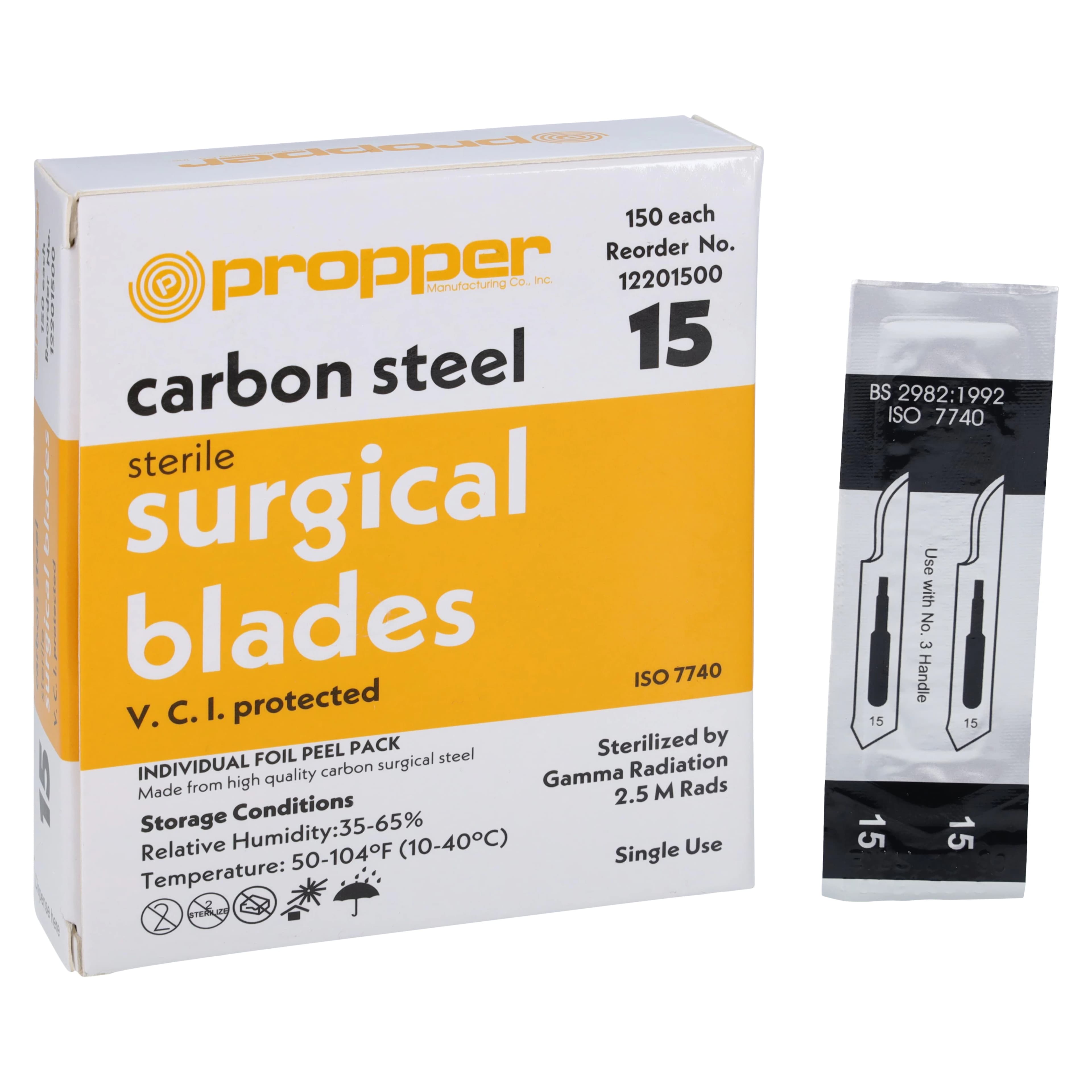 Propper Sterile Carbon Steel Surgical Blades, #15, Box of 150 thumbnail 2