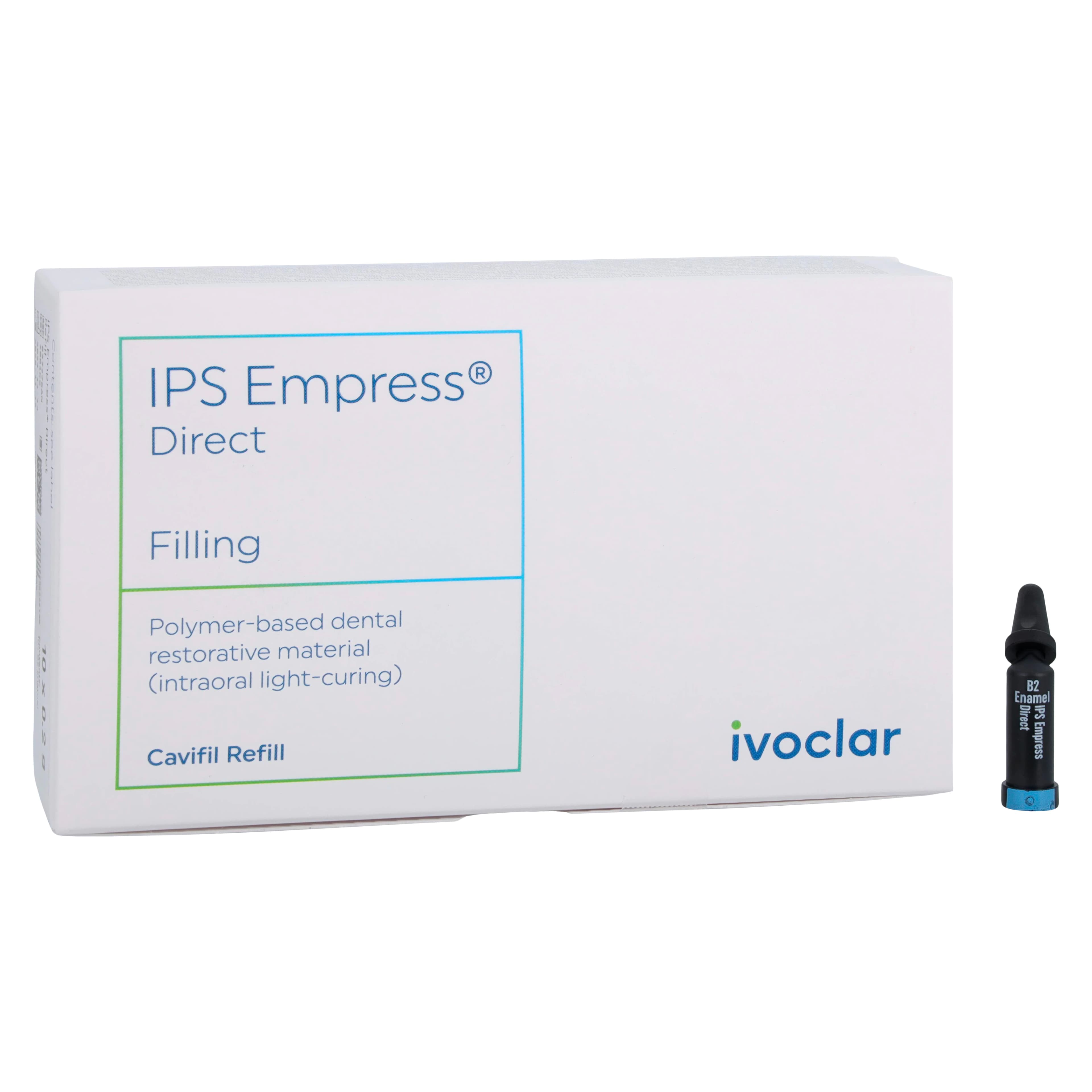 IPS Empress Direct Light-Curing Nanohybrid Composite, B2 Enamel, 0.2g Cavifil Refill, 10/Pkg, 627276AN - Empress Direct 0.2g B2 Enamel Refill Pack of 10 - Image 1