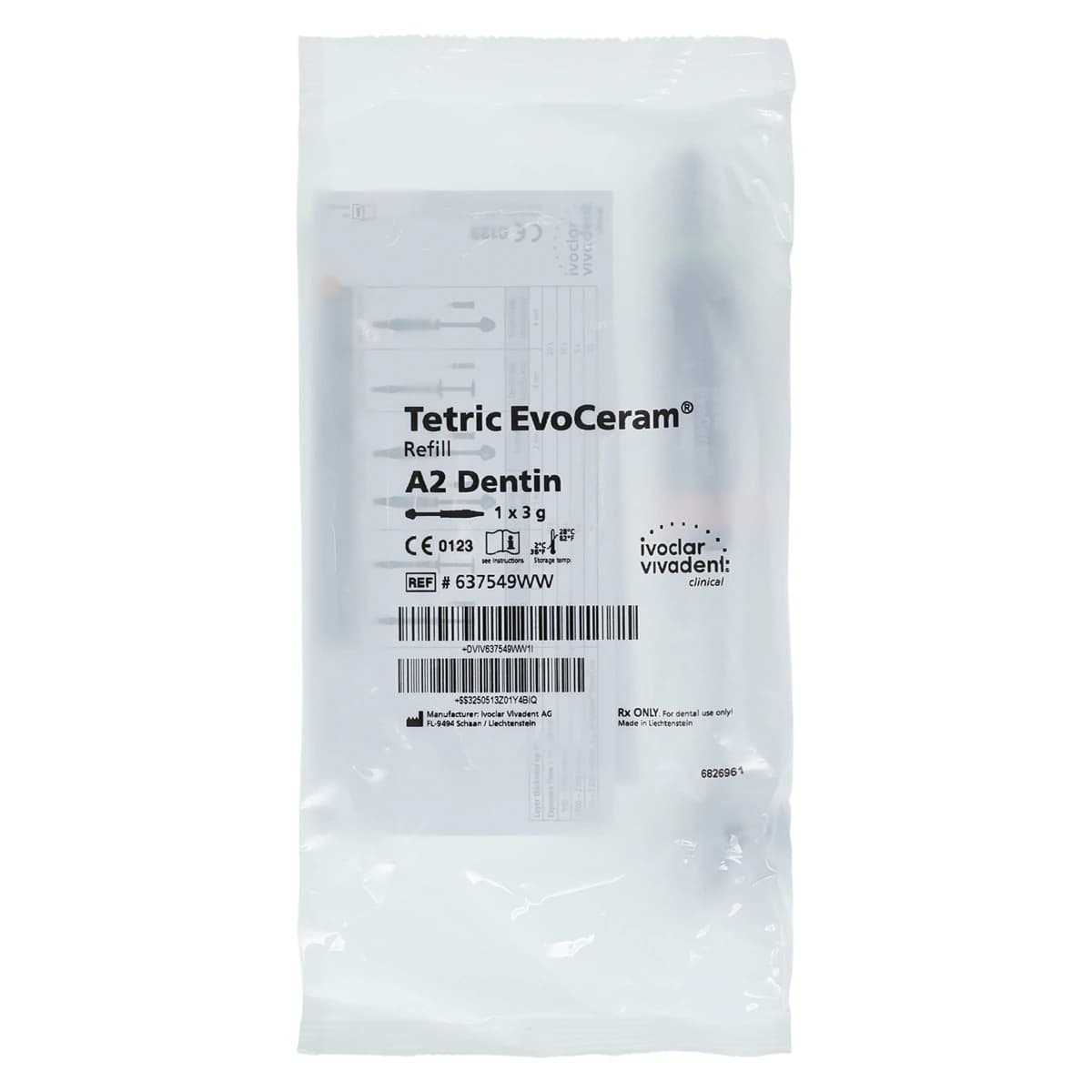 Tetric EvoCeram Nanohybrid Composite Refill Syringe, A2 Dentin, 3g, 637549WW - Tetric EvoCeram® Refills Dentin Shades A2 Syringe 3g - Image 1