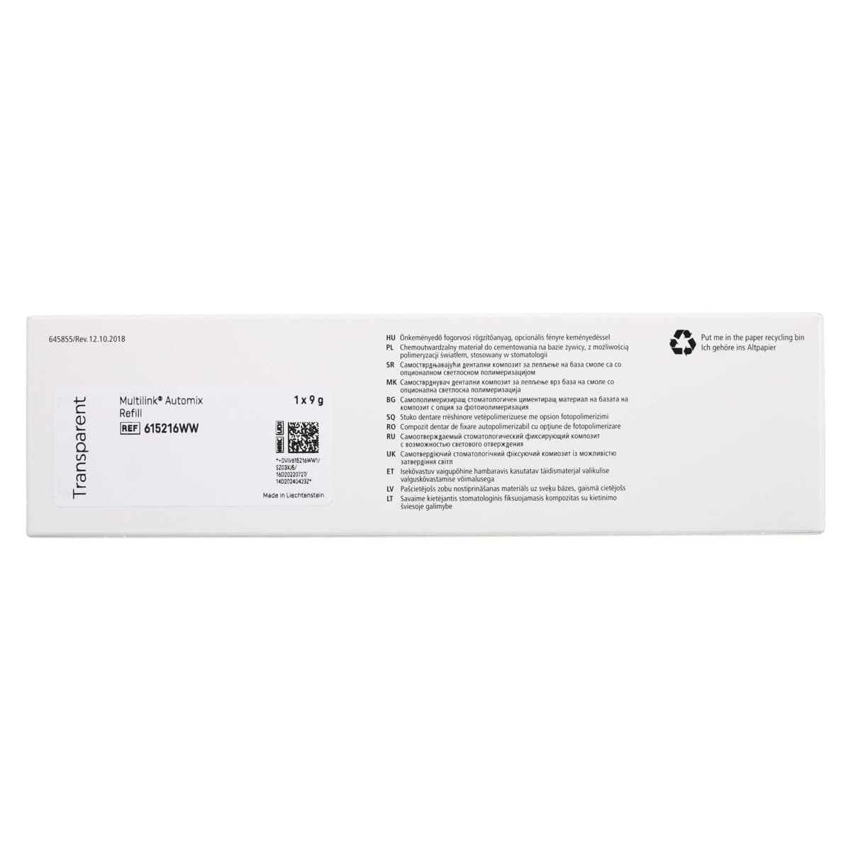 Multilink Automix NG Refill Transparent, 9g Syringe, 615216WW thumbnail 9