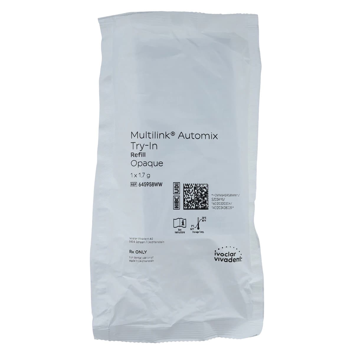 Multilink Automix NG Try-In Paste Syringe, 1.7 g, Opaque, 645958WW - Multilink&reg; Automix Adhesive Cementation System - Try-In Refill - Opaque - Image 1