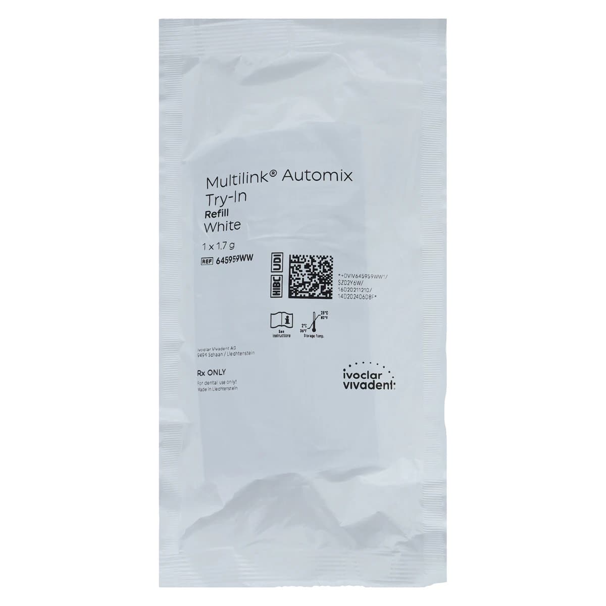 Multilink Automix NG Try-In Paste Syringe, 1.7 g, Shade White, 645959WW - Multilink&reg; Automix Adhesive Cementation System - Try-In Refill - White - Image 1