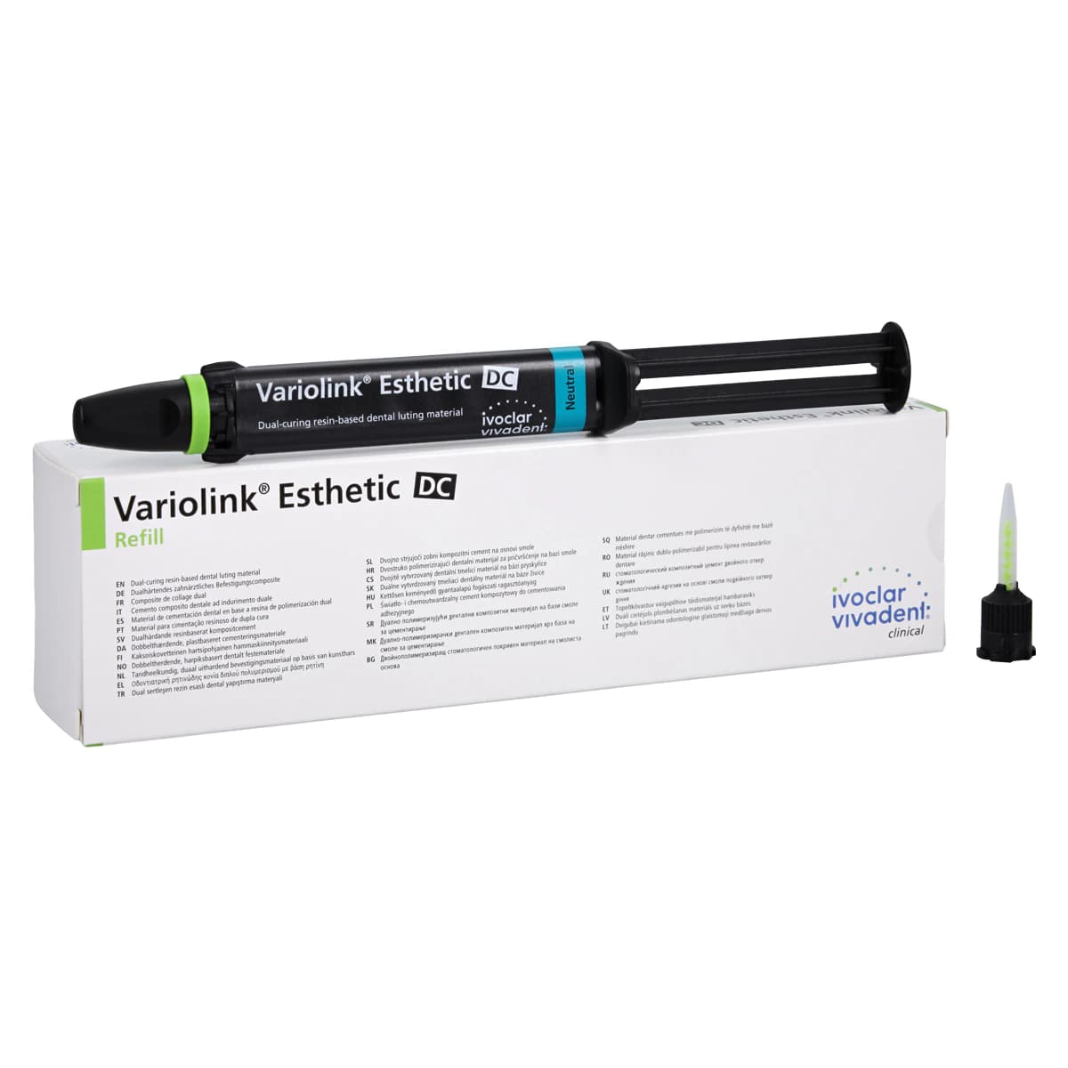 Variolink Esthetic DC Dual-Cure Luting Cement Refill, Neutral Shade, 9g Automix Syringe, 15 Mixing Tips, 666123WW - Variolink Esthetic DC Refill Neutral 9g - Image 1
