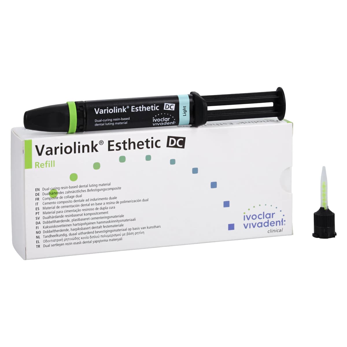 Variolink Esthetic DC Dual-Cure Luting Cement Refill, Light Shade, 5g Automix Syringe, 10 Mixing Tips, 666118WW - Variolink&reg; Esthetic Luting Cement - DC 5gm Refill - Light - Image 1