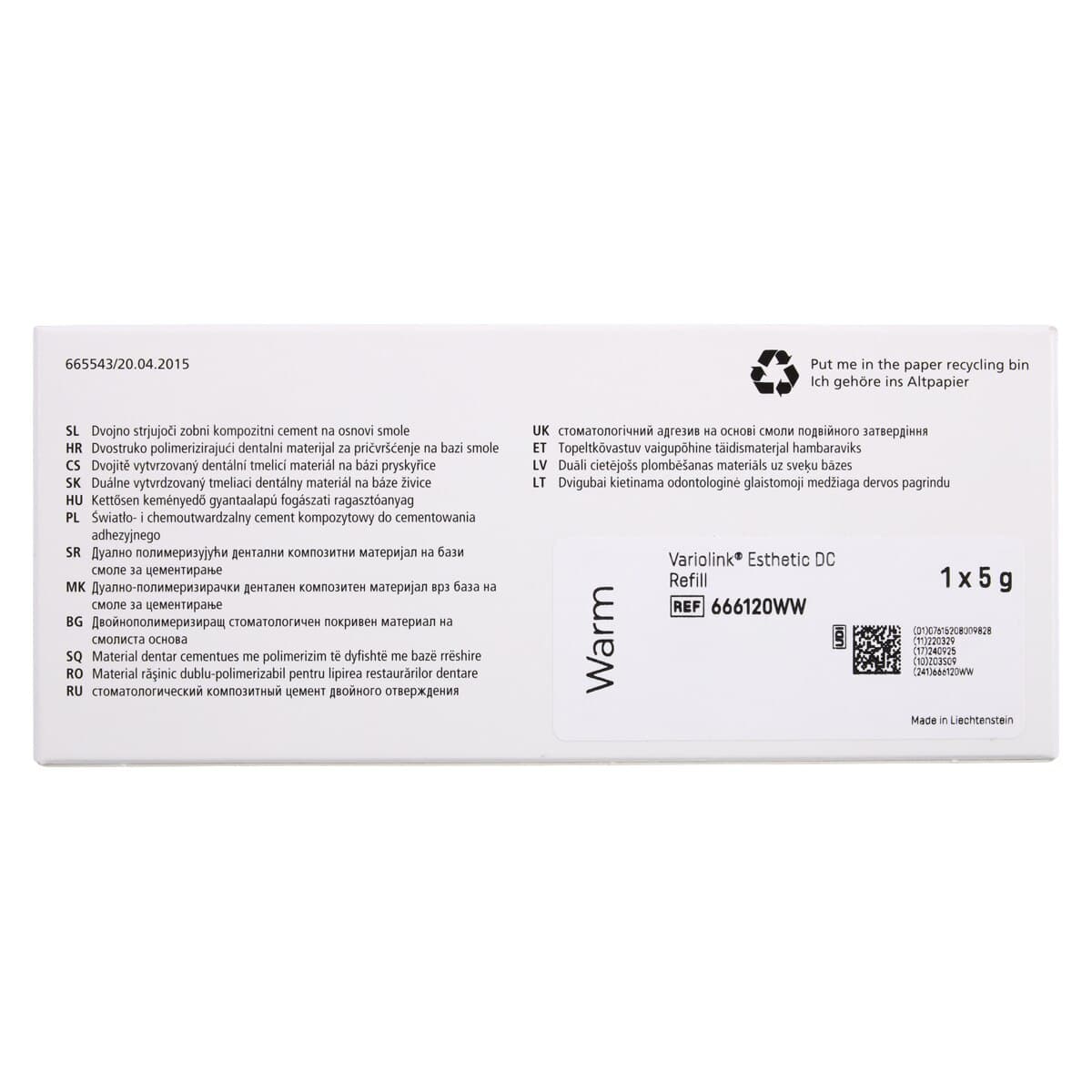 Variolink Esthetic DC Dual-Curing Luting Composite Refill, Warm Shade, 5g Automix Syringe, 10 Mixing Tips, 666120WW thumbnail 8