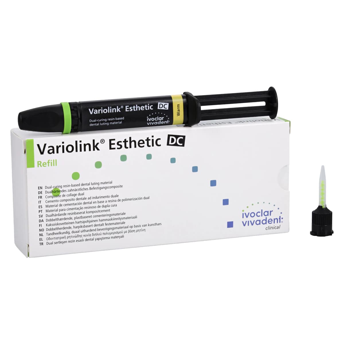 Variolink Esthetic DC Dual-Curing Luting Composite Refill, Warm Shade, 5g Automix Syringe, 10 Mixing Tips, 666120WW - Variolink Esthetic DC Refill Warm 5g - Image 1