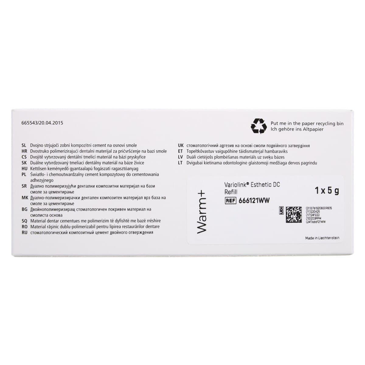 Variolink Esthetic DC Luting Cement Refill, Dual-Curing, Warm+ Shade, 5g Automix Syringe, 10 Mixing Tips, 666121WW thumbnail 8