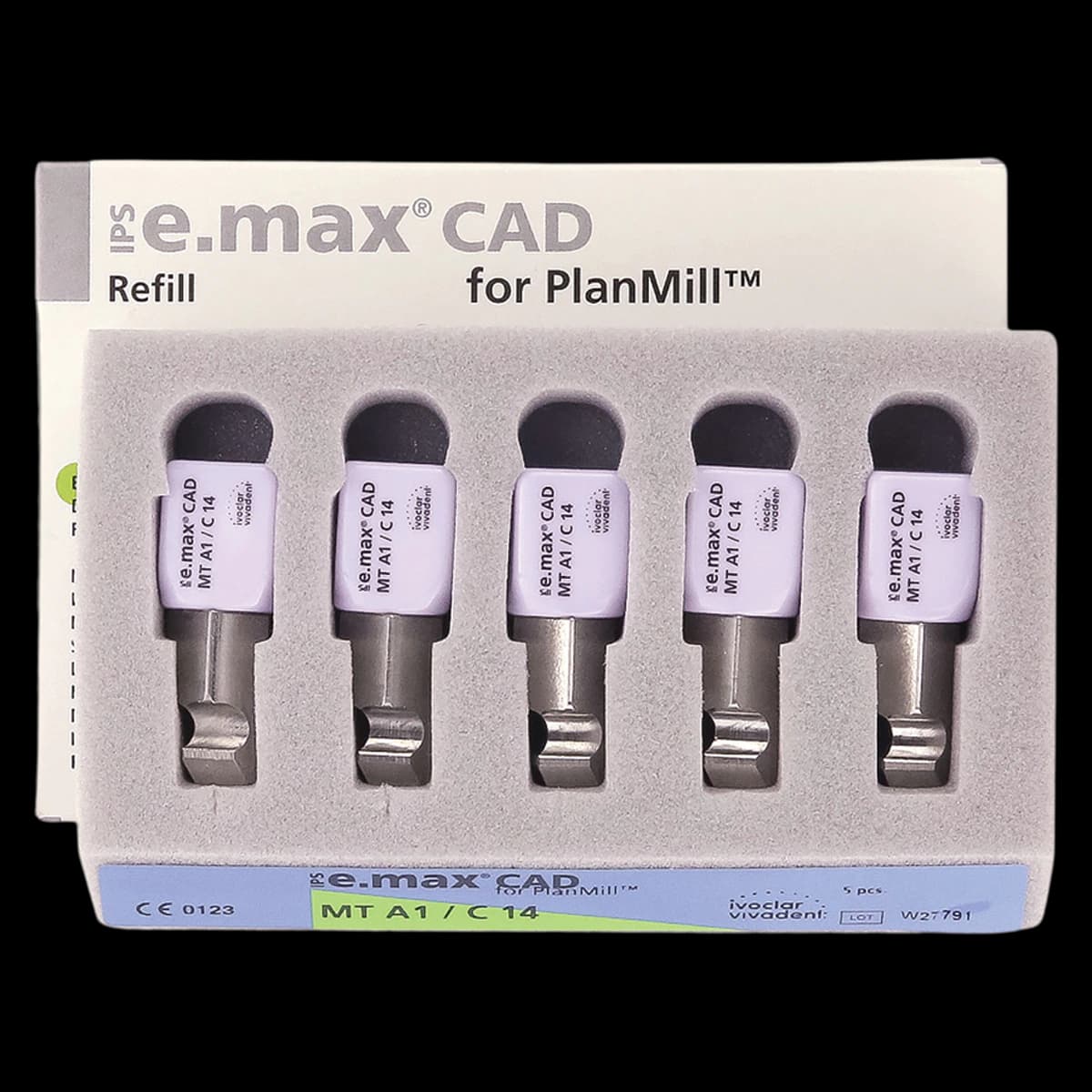 IPS e.max CAD PlanMill MT A1 C14 Milling Blocks, Medium Translucency, Shade A1, 5/Box - IPS e.max CAD Blocks PlanMill MT A1 C14 (5) - Image 1