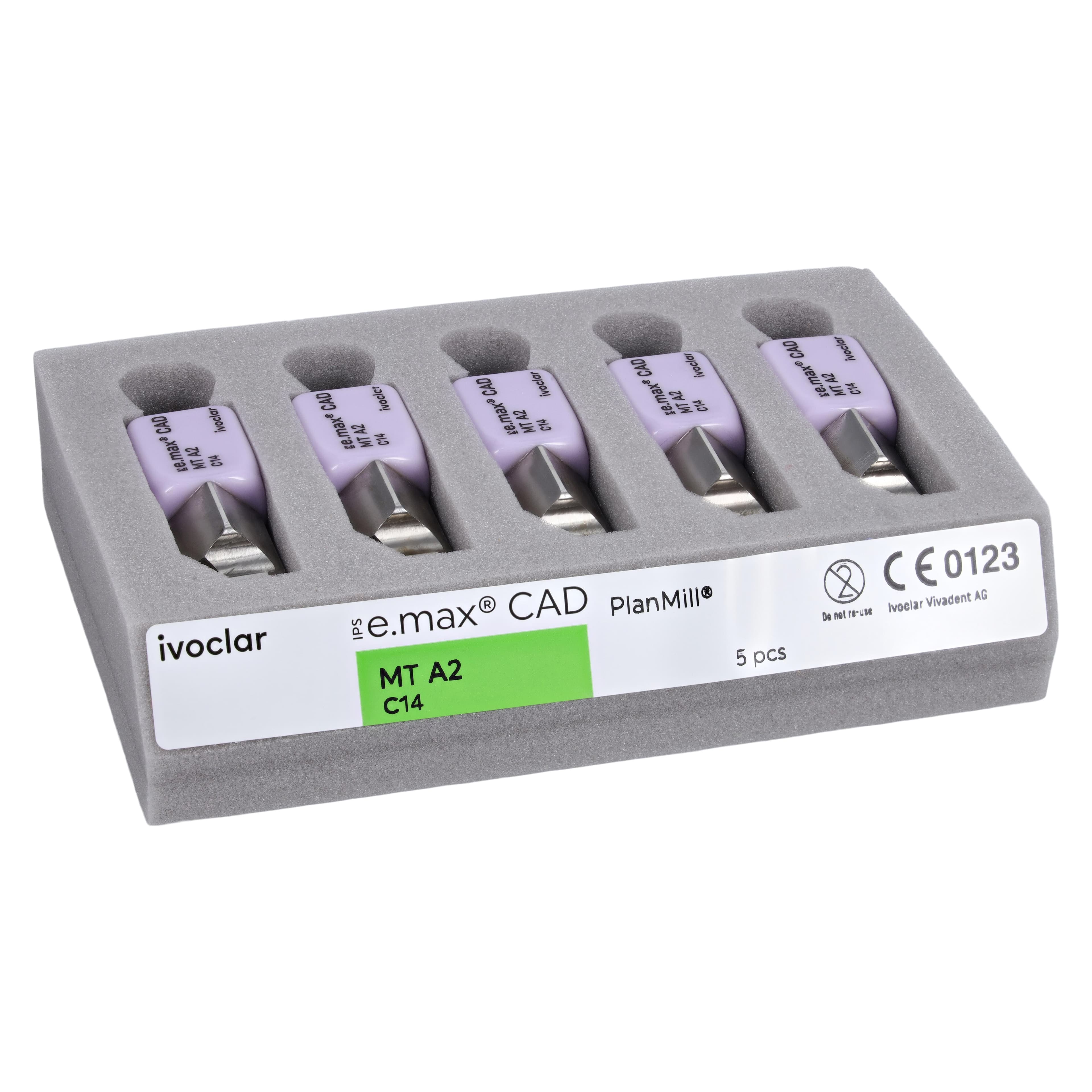 IPS e.max CAD PlanMill MT A2 C14 Milling Blocks, Medium Translucency, Lithium Disilicate, 5/Pkg thumbnail 3