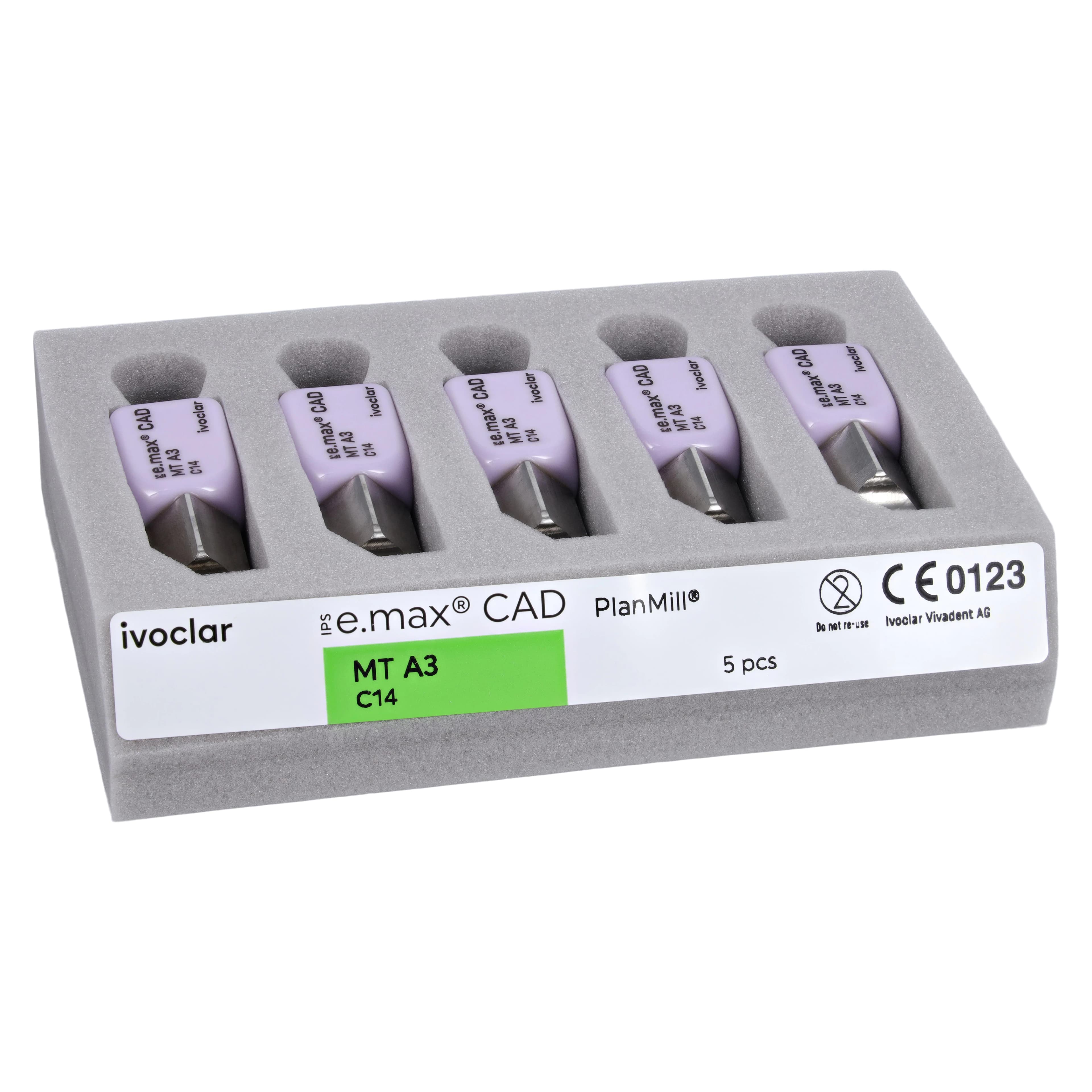 IPS e.max CAD PlanMill MT C14 A3 Lithium Disilicate Milling Blocks, Medium Translucency, Shade A3, 5/Box thumbnail 3