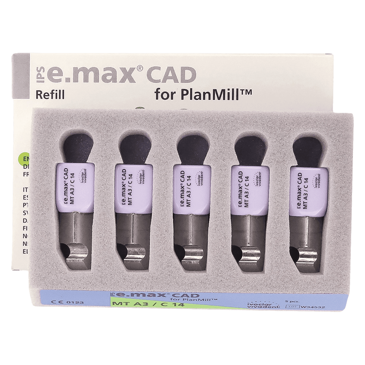 IPS e.max CAD PlanMill MT C14 A3 Lithium Disilicate Milling Blocks, Medium Translucency, Shade A3, 5/Box thumbnail 2