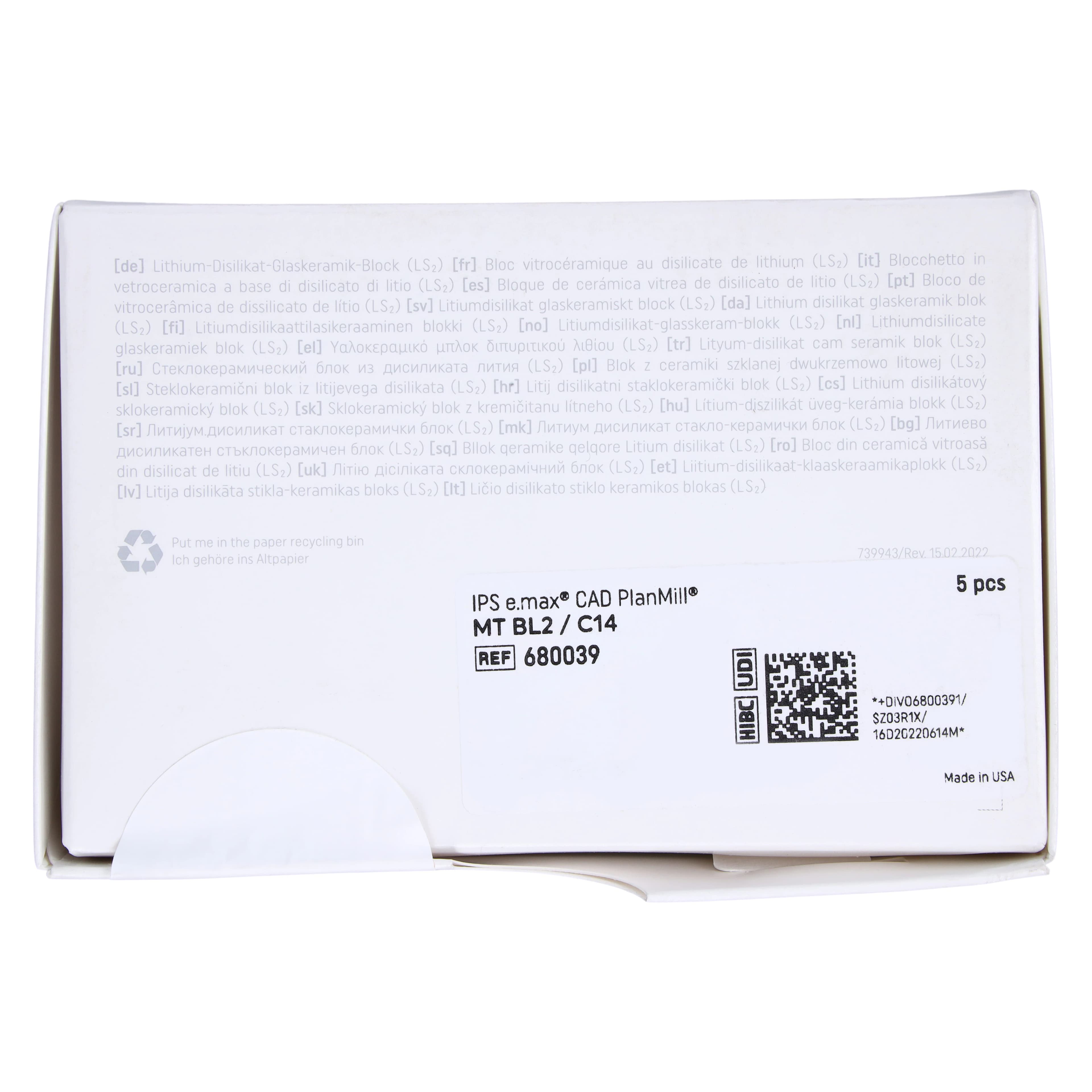 IPS e.max CAD PlanMill Blocks, Medium Translucency (MT), C14, Shade BL2, 5/Box thumbnail 7